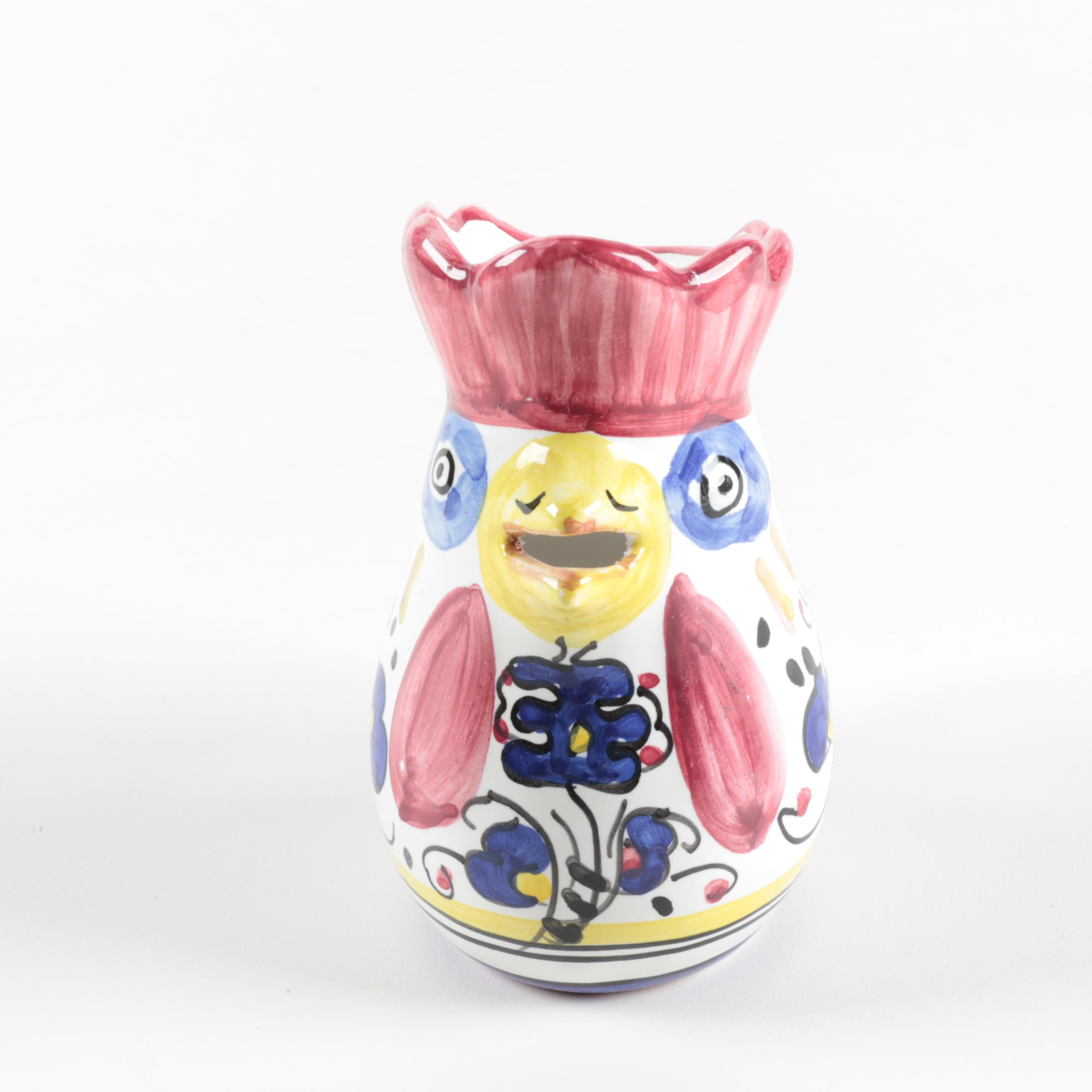 Italian Faïence Ceramic Deruta Rooster Jugs