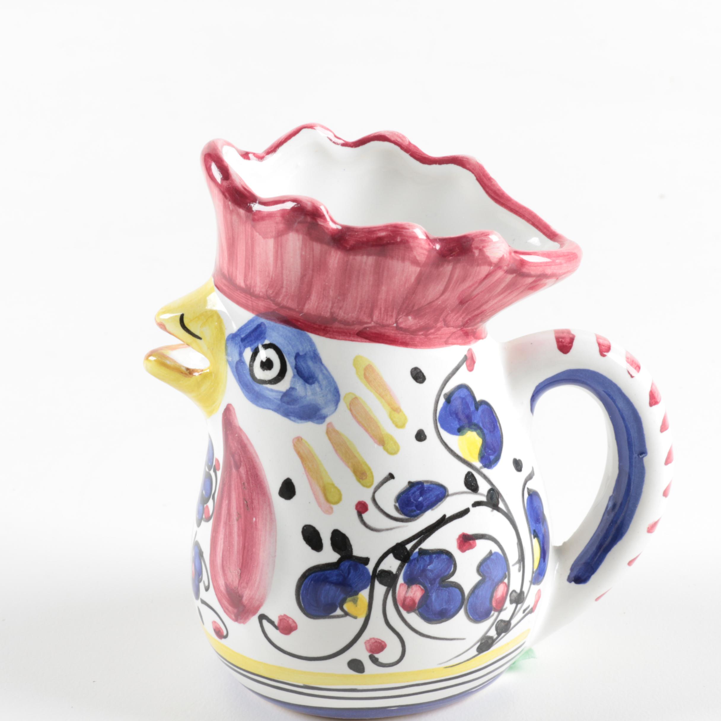 Italian Faïence Ceramic Deruta Rooster Jugs