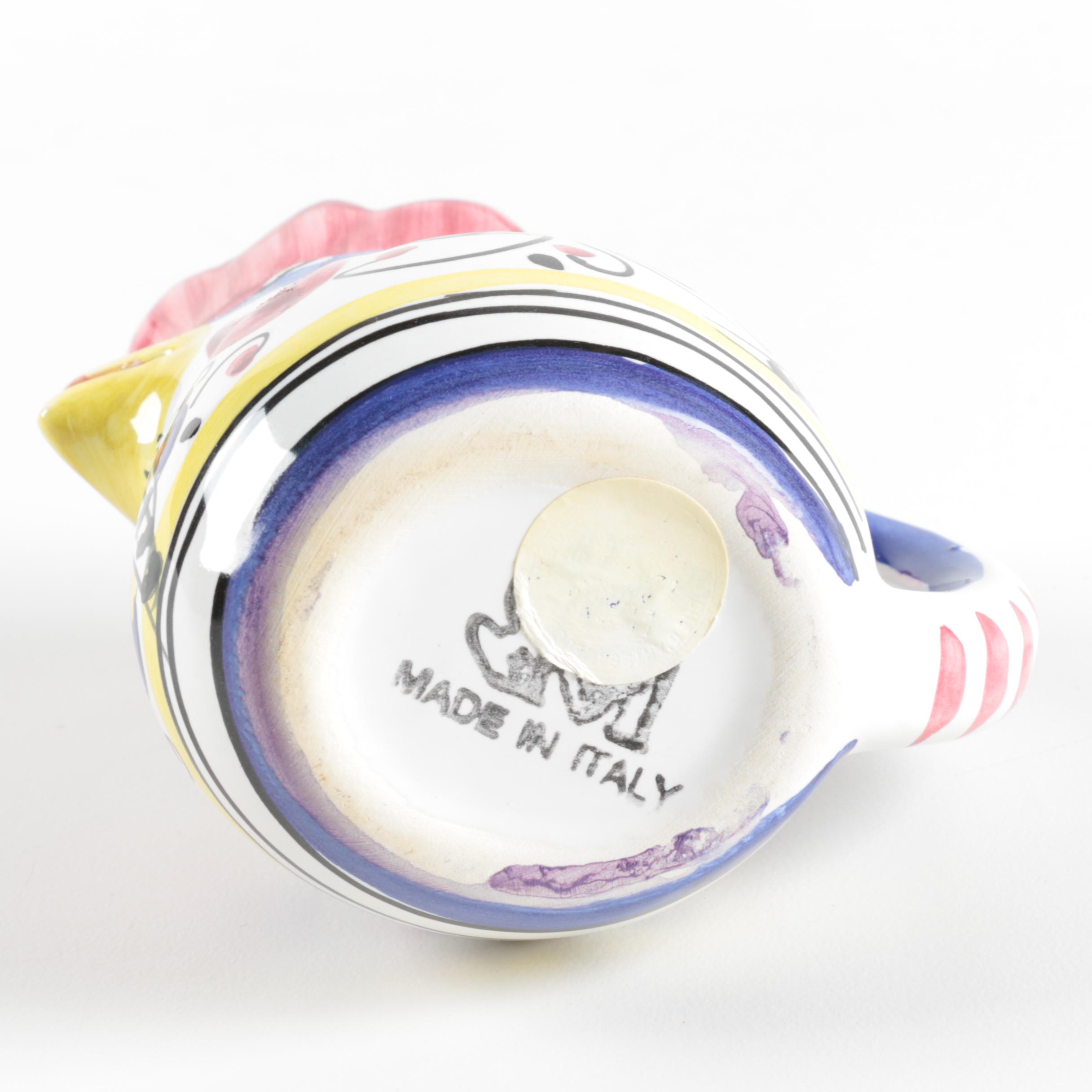 Italian Faïence Ceramic Deruta Rooster Jugs