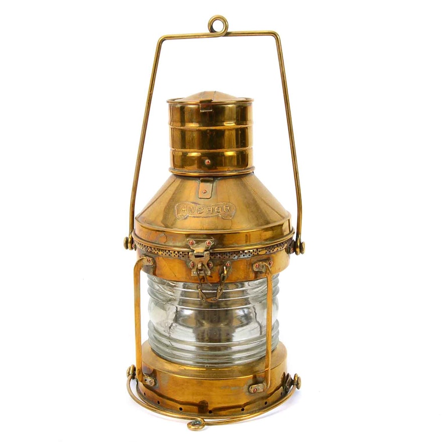 "Anchor" Antique Brass Ship's Lantern
