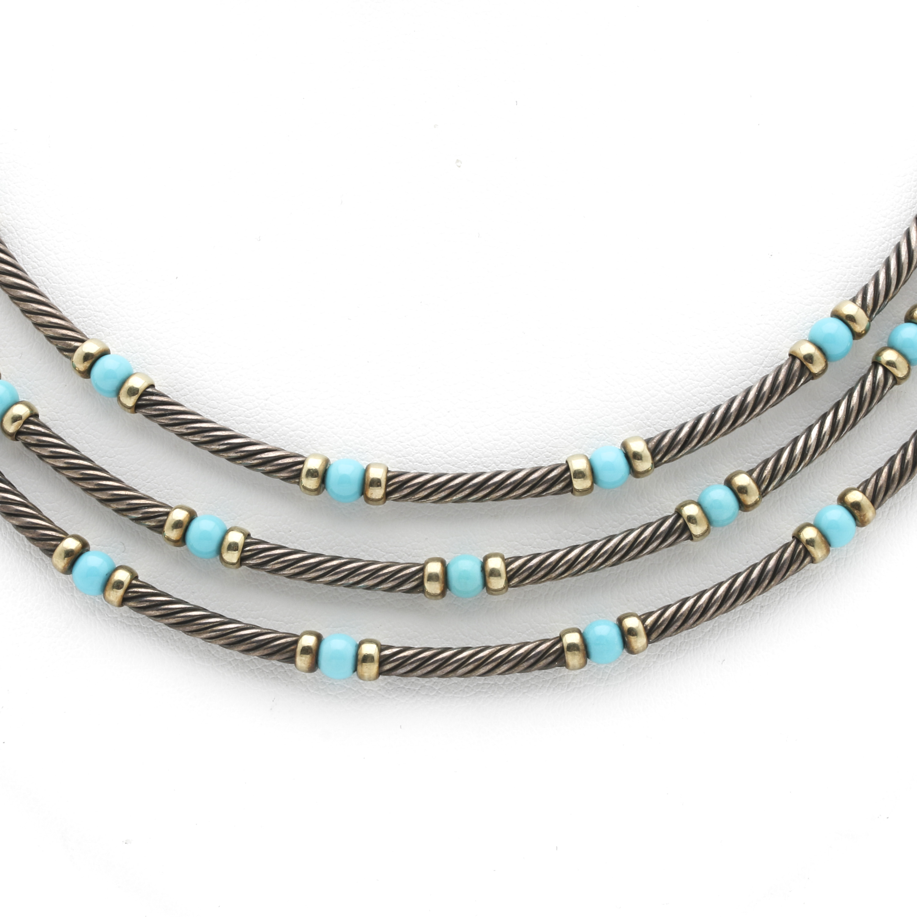 David Yurman Sterling Silver Turquoise Necklace with 14K Yellow Gold Accents