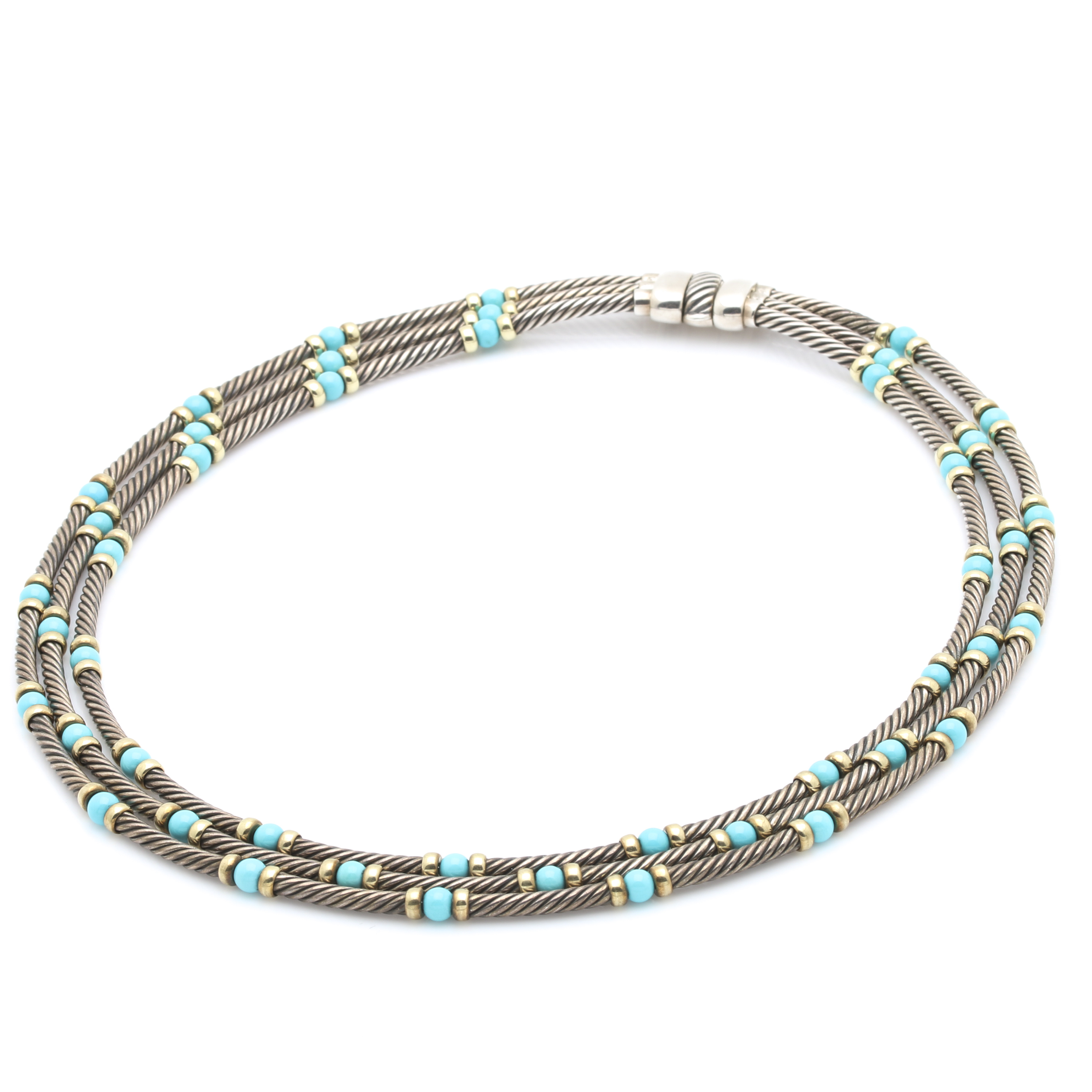 David Yurman Sterling Silver Turquoise Necklace with 14K Yellow Gold Accents