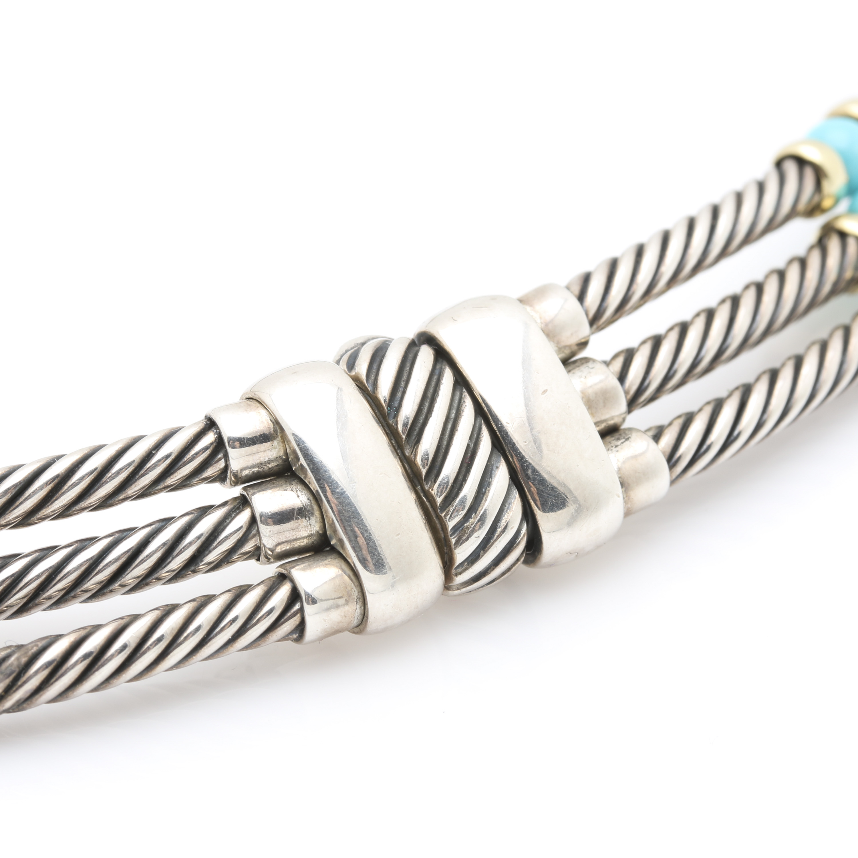 David Yurman Sterling Silver Turquoise Necklace with 14K Yellow Gold Accents