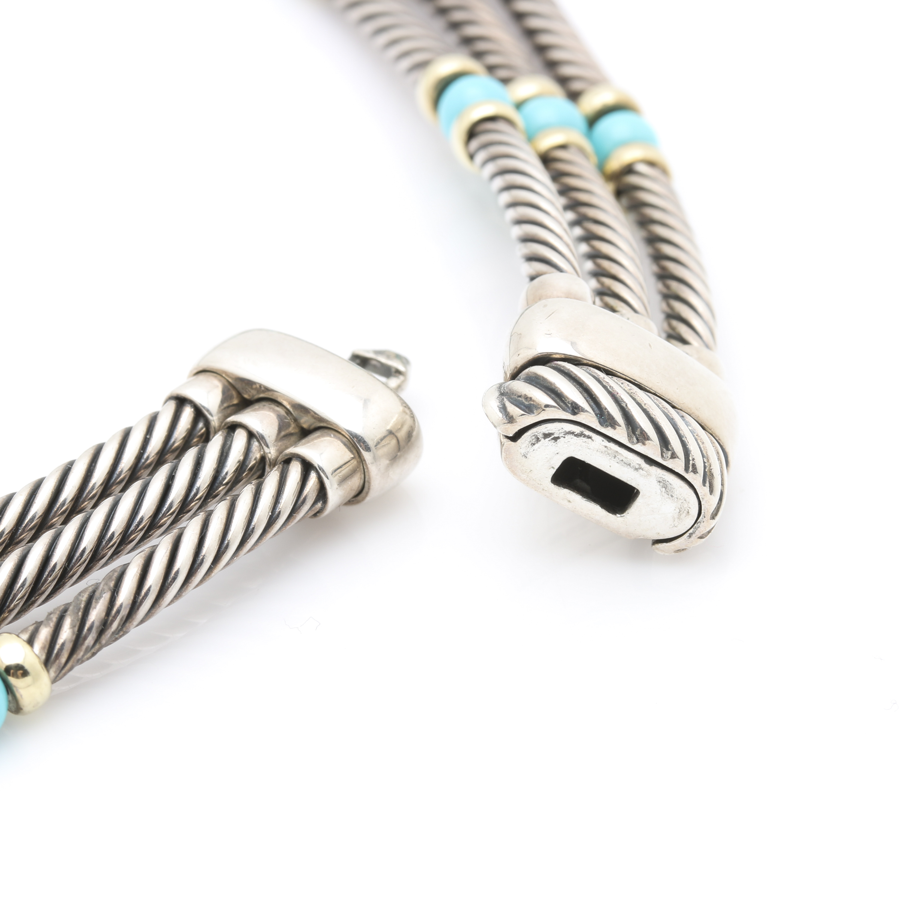 David Yurman Sterling Silver Turquoise Necklace with 14K Yellow Gold Accents