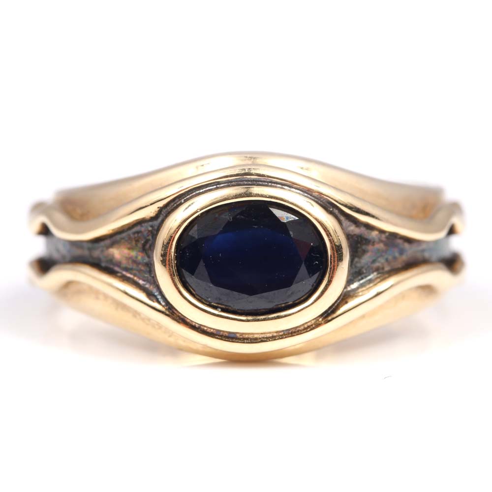 10K Gold Vilya Style "Ring of Air" Sapphire Ring