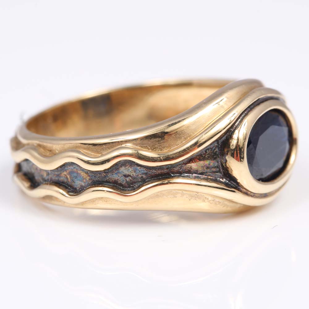 10K Gold Vilya Style "Ring of Air" Sapphire Ring