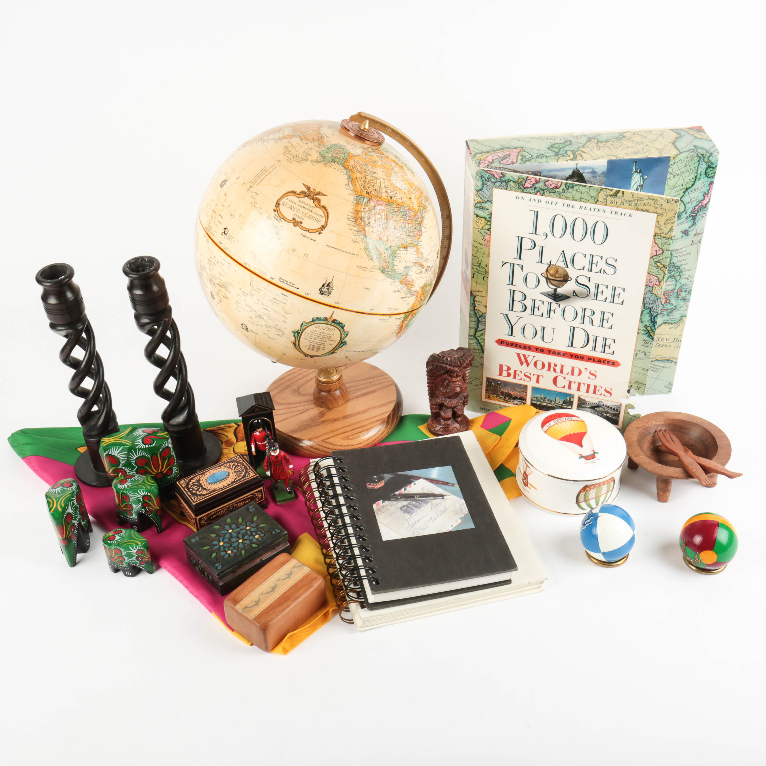 Replogle Nine Inch Diameter World Globe and Travel Souvenirs