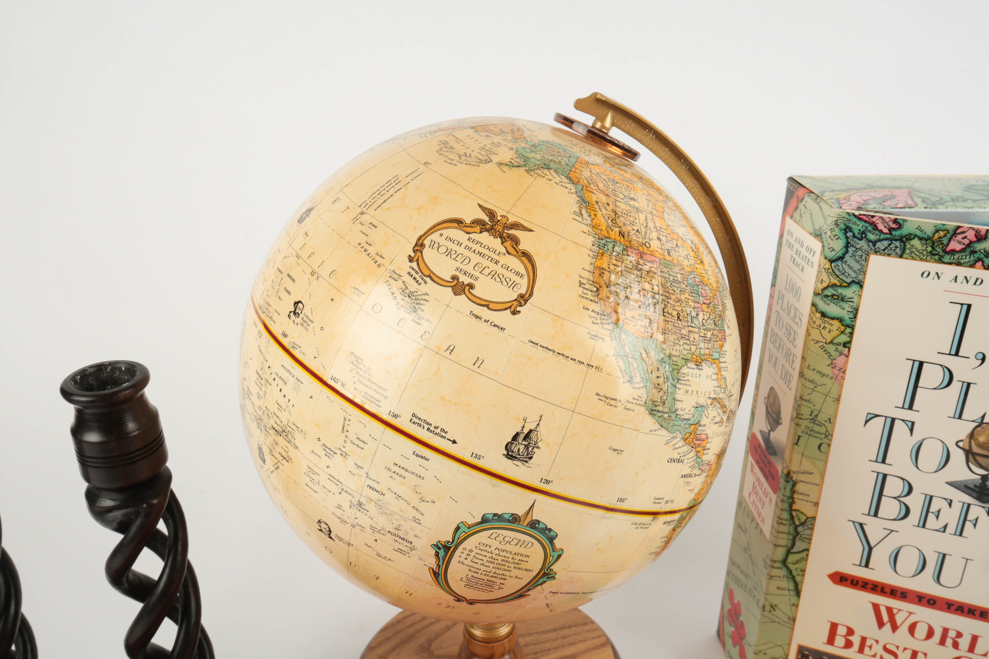 Replogle Nine Inch Diameter World Globe and Travel Souvenirs