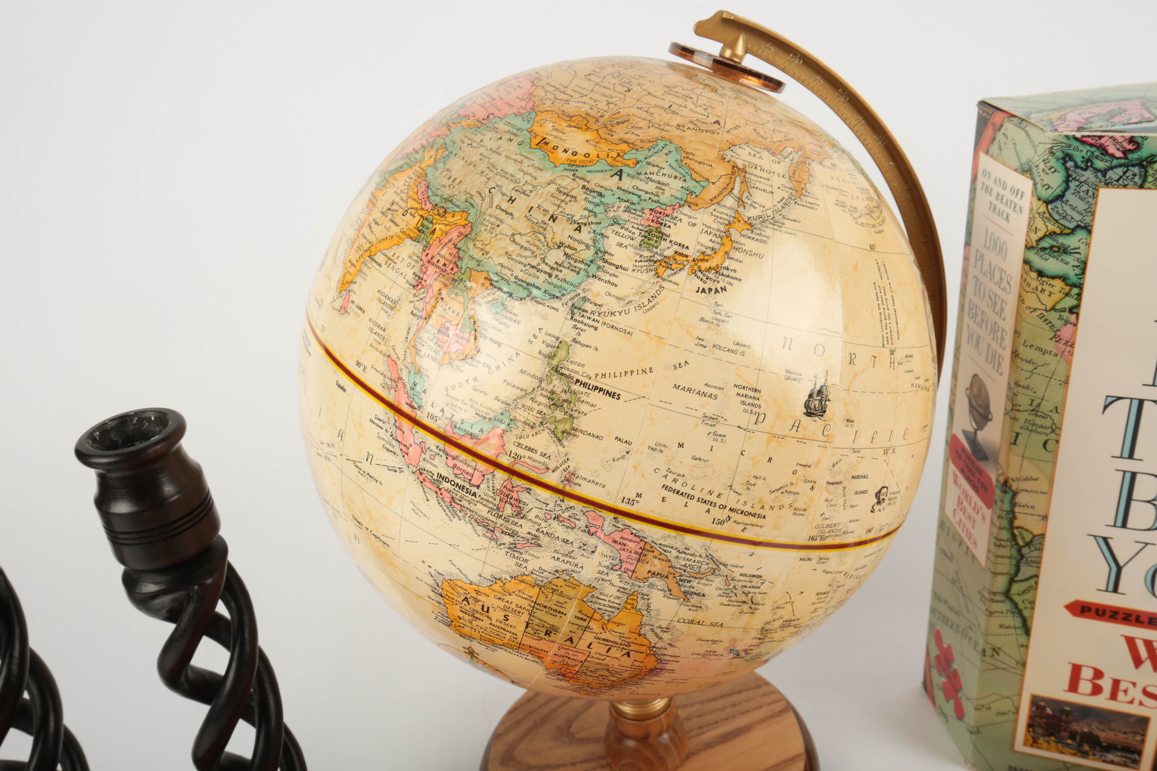 Replogle Nine Inch Diameter World Globe and Travel Souvenirs