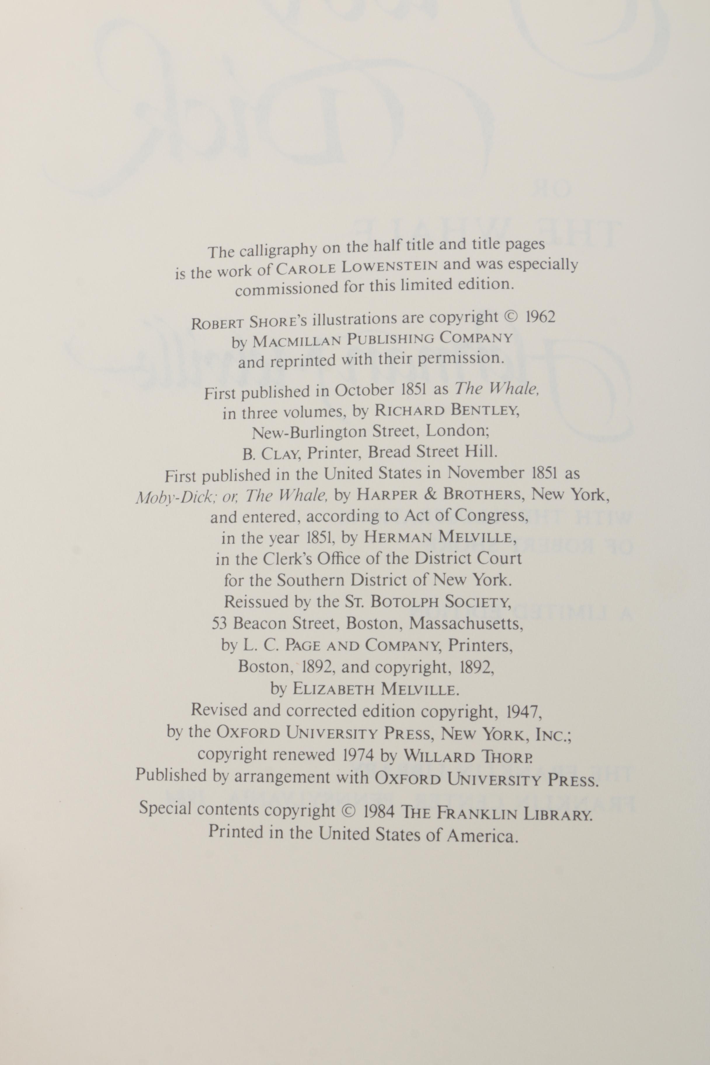 Franklin Library Limited Edition Herman Melville Including "Moby-Dick"
