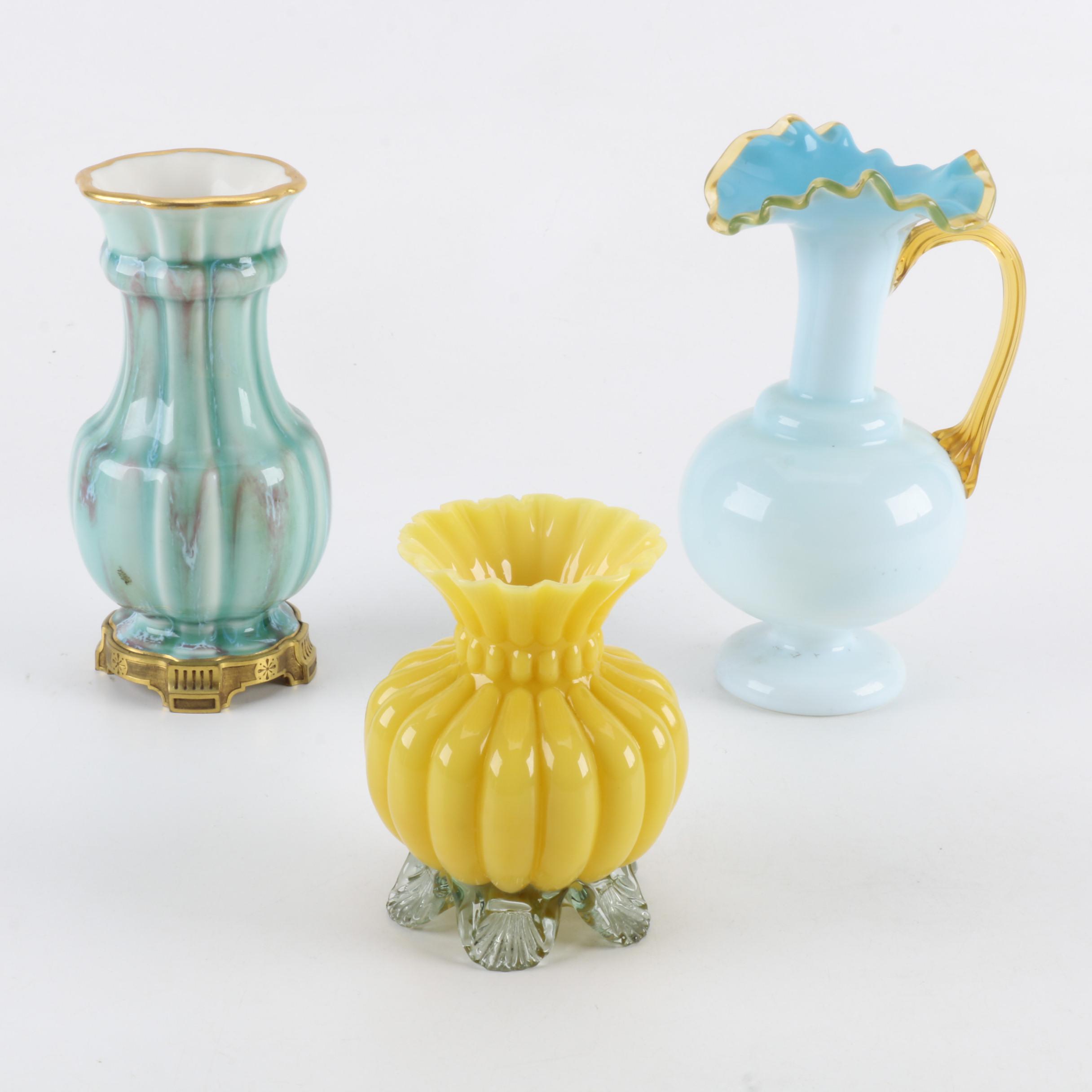 19th Century Doré a Sevres Vase and Art Glass Tableware