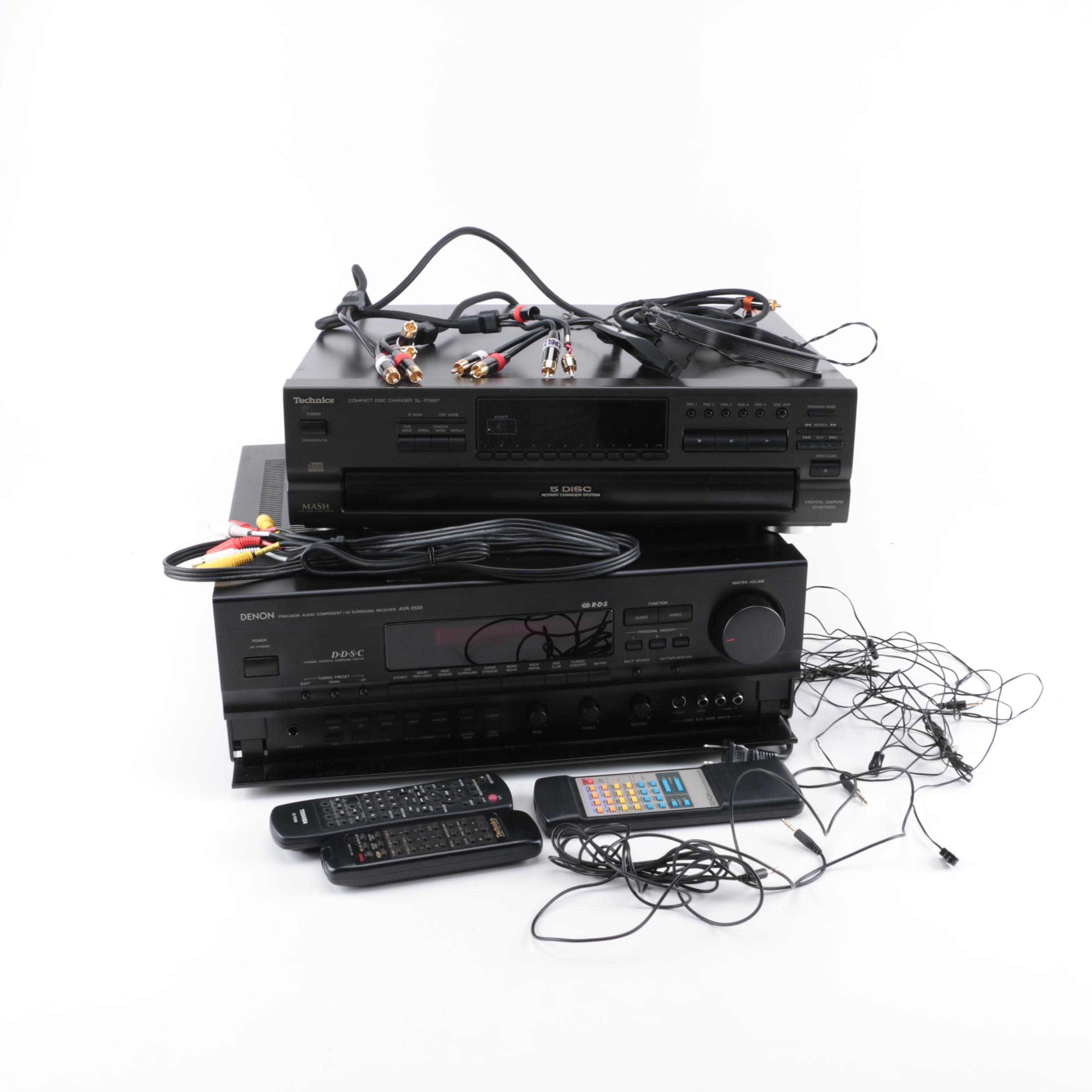 Denon AV Stereo Receiver and Technics 5-Disc CD Changer