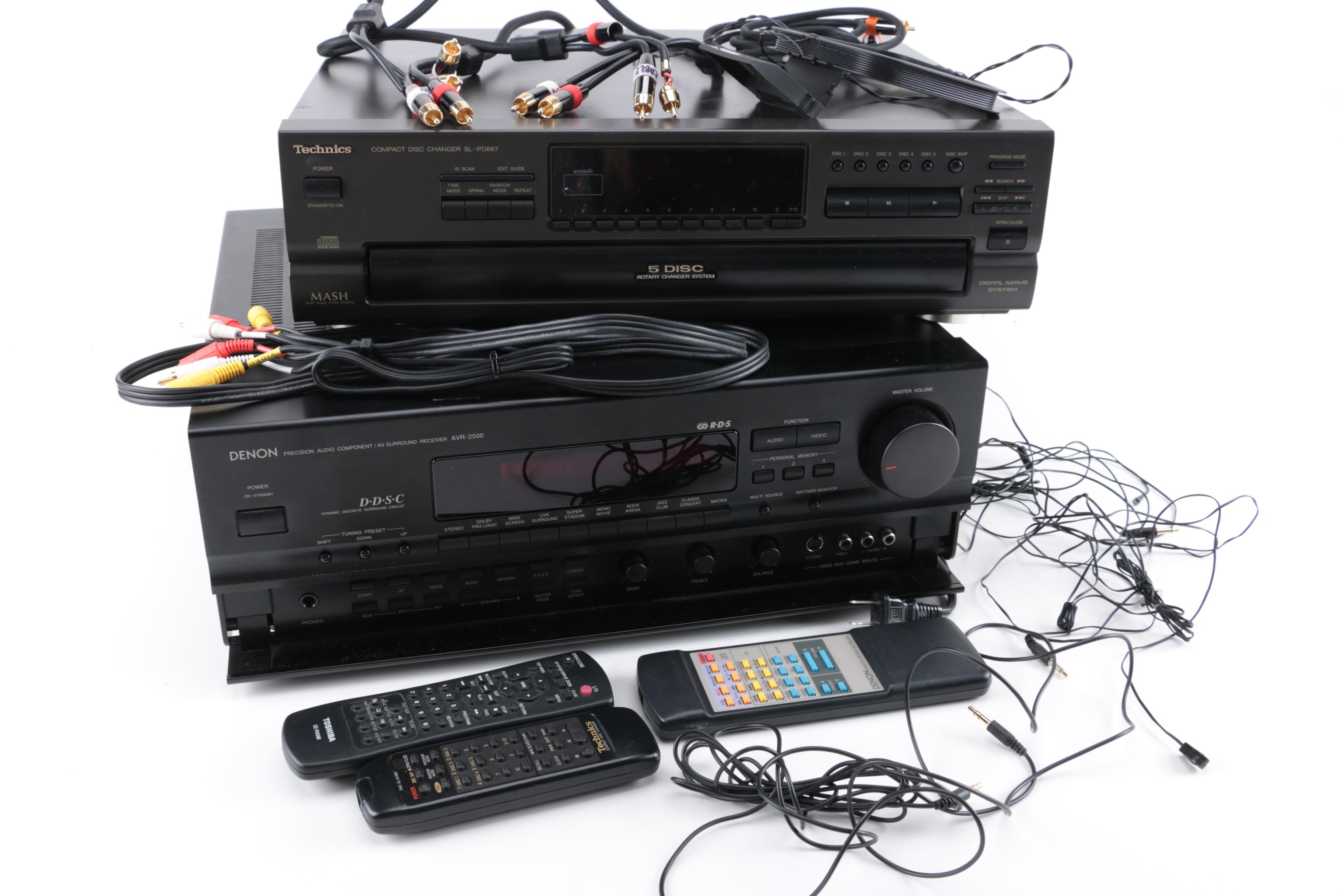 Denon AV Stereo Receiver and Technics 5-Disc CD Changer