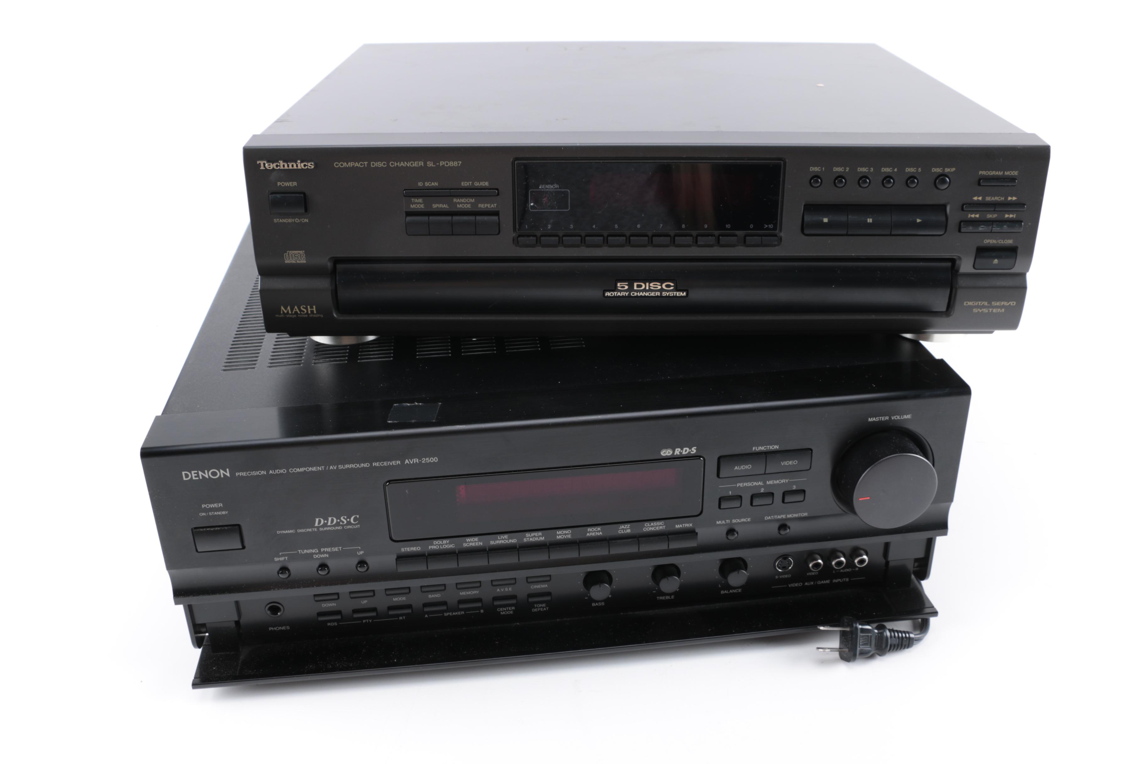 Denon AV Stereo Receiver and Technics 5-Disc CD Changer