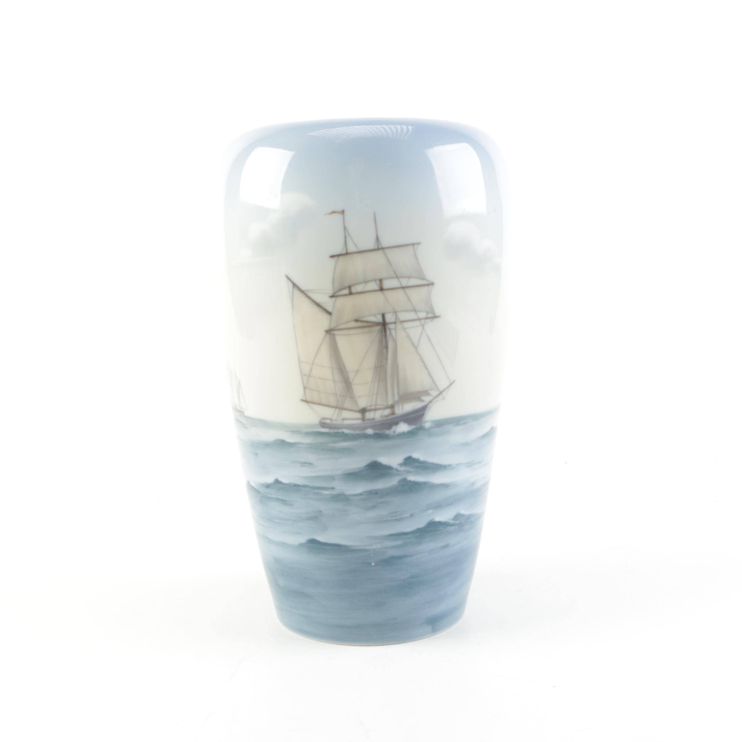 Big and Grøndahl Porcelain Sailing Ships Vase