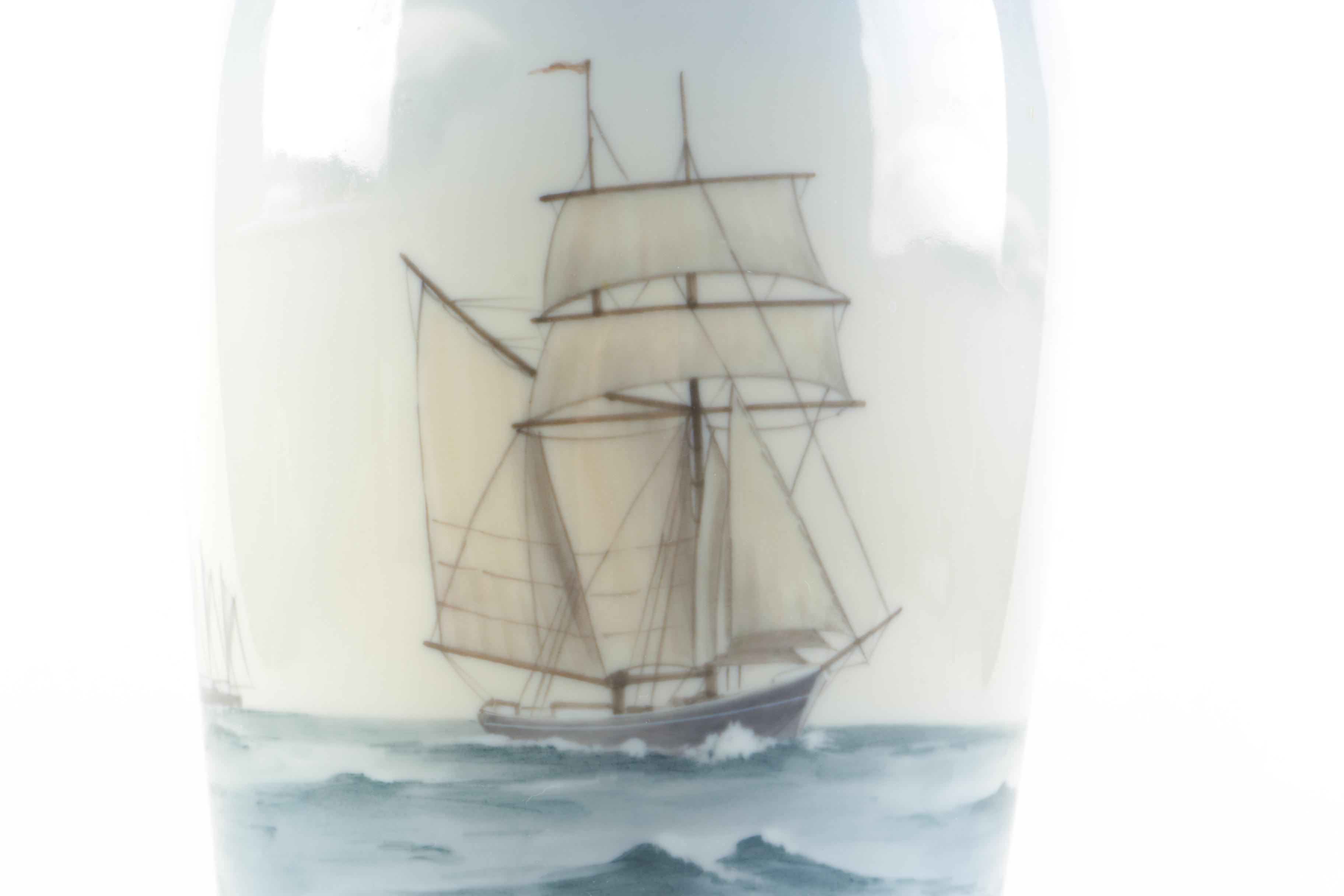 Big and Grøndahl Porcelain Sailing Ships Vase