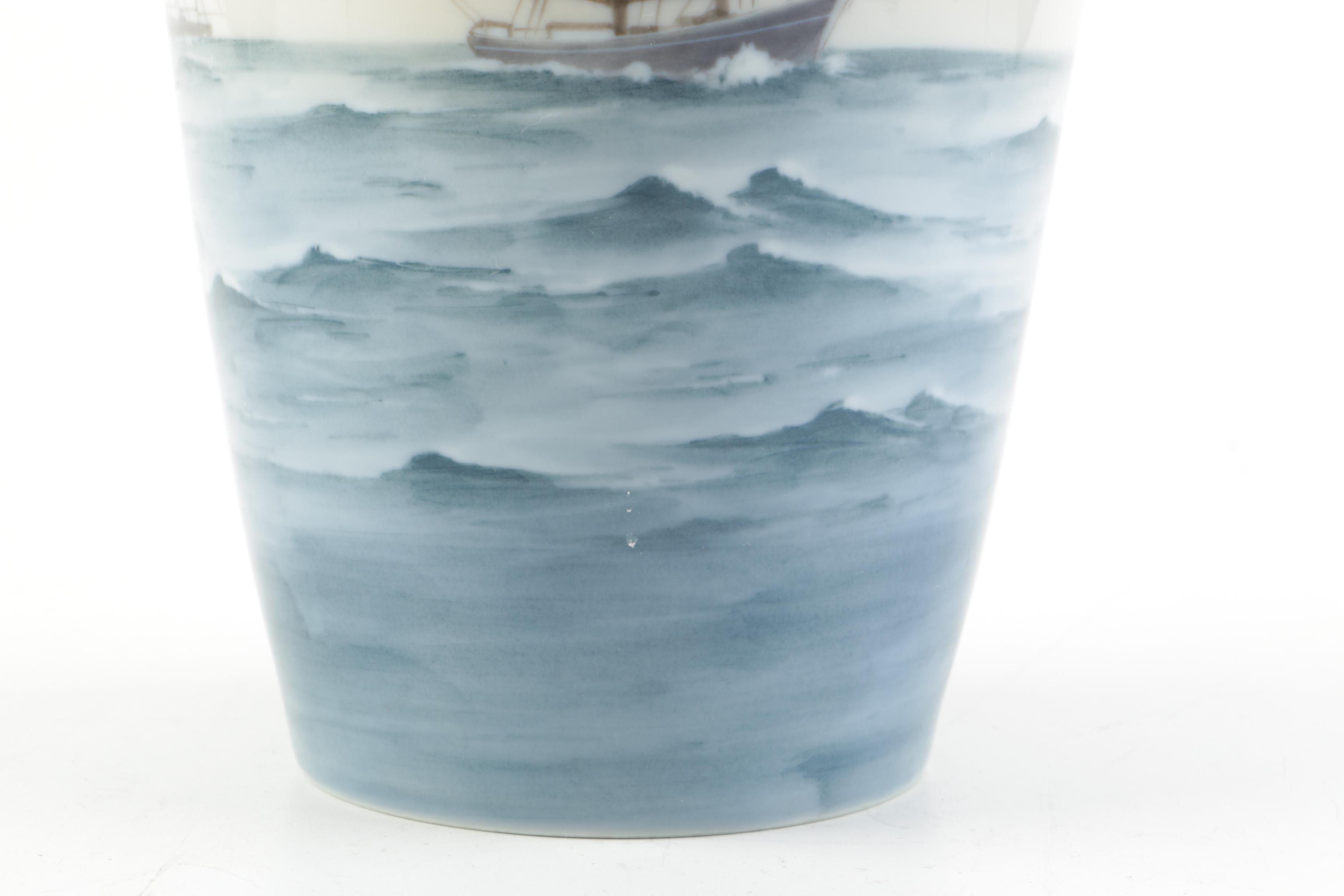 Big and Grøndahl Porcelain Sailing Ships Vase