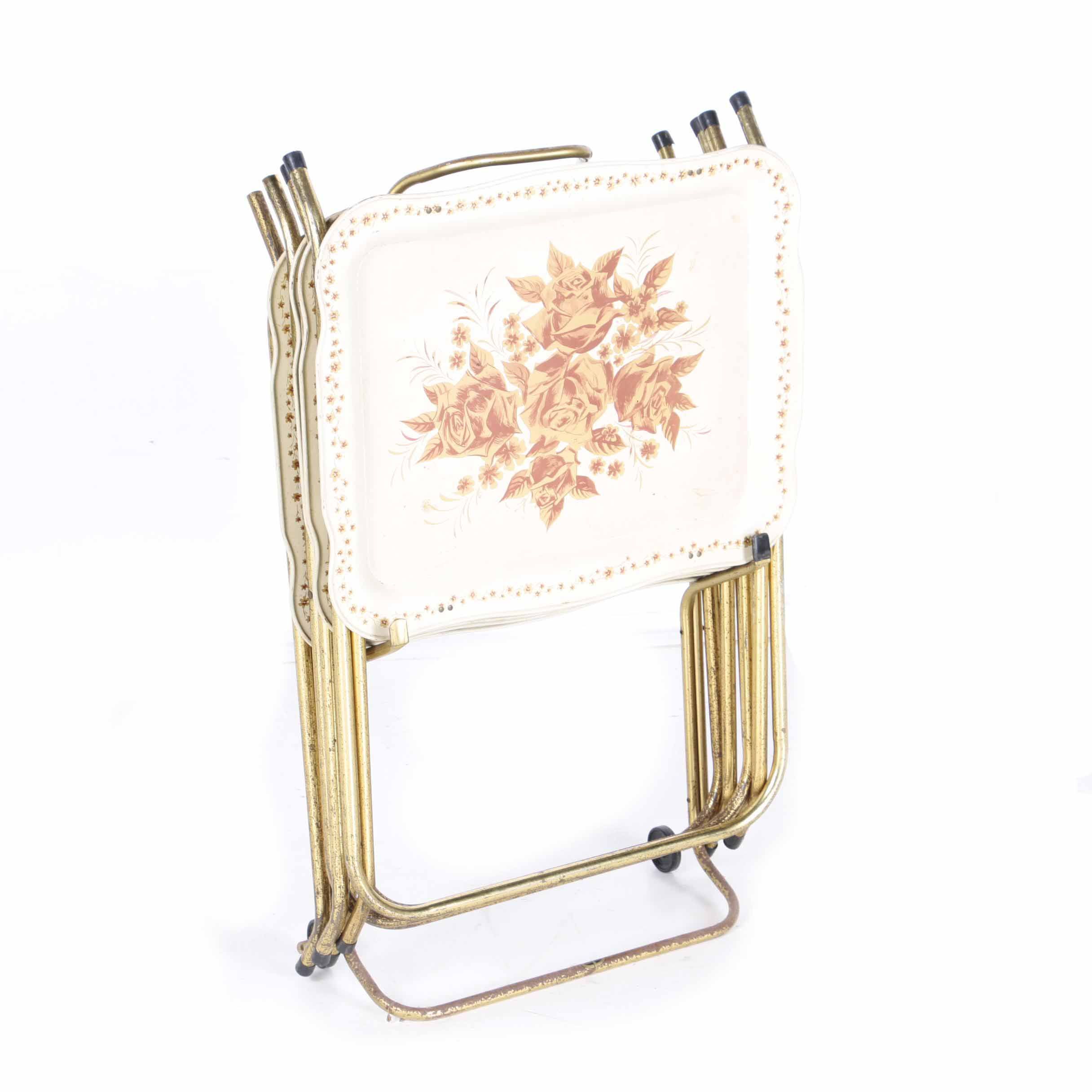 Folding White TV Tray Stands