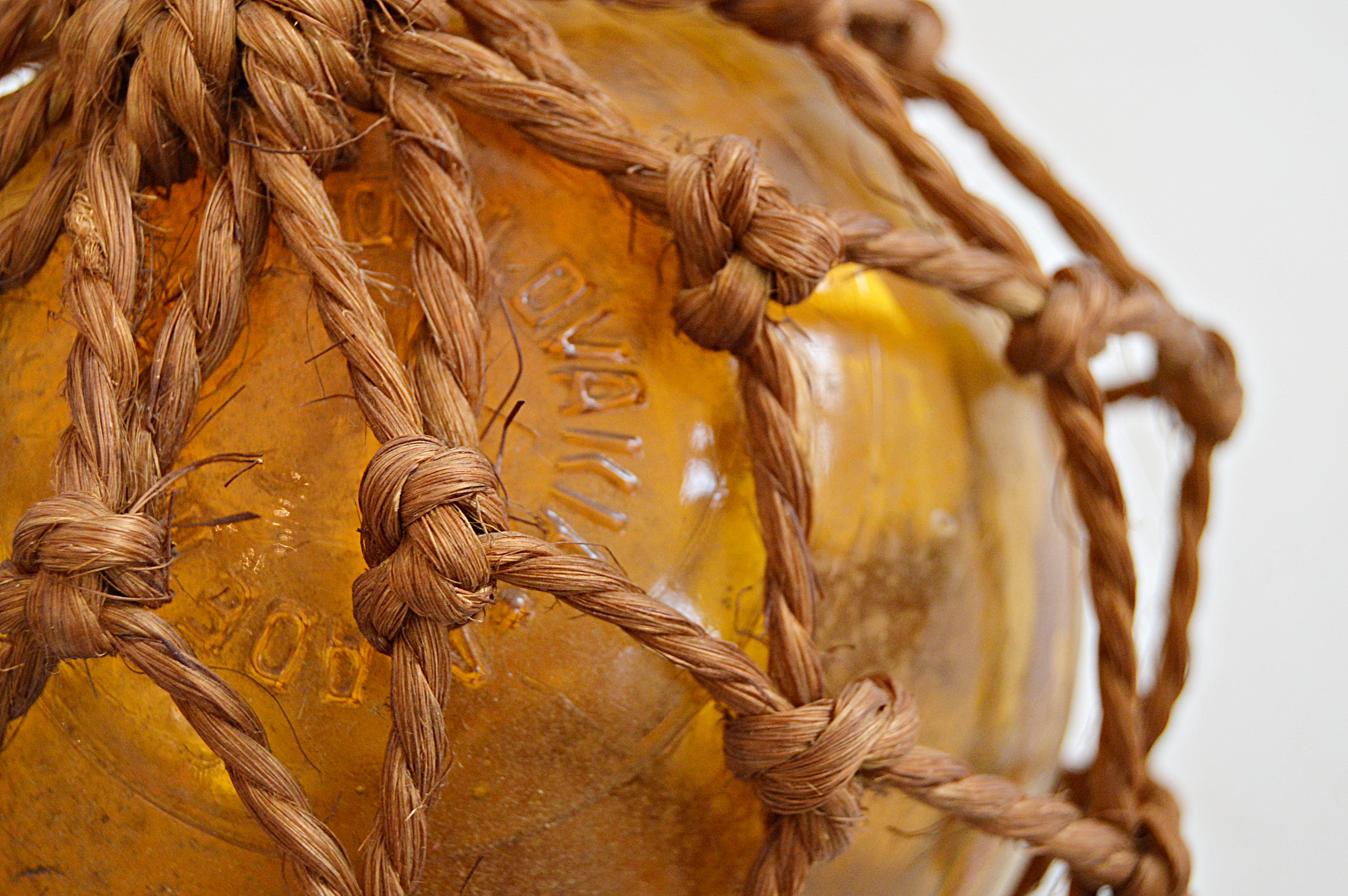 Vintage Czechoslovakian Handblown Glass Fishing Floats with Rope Baskets