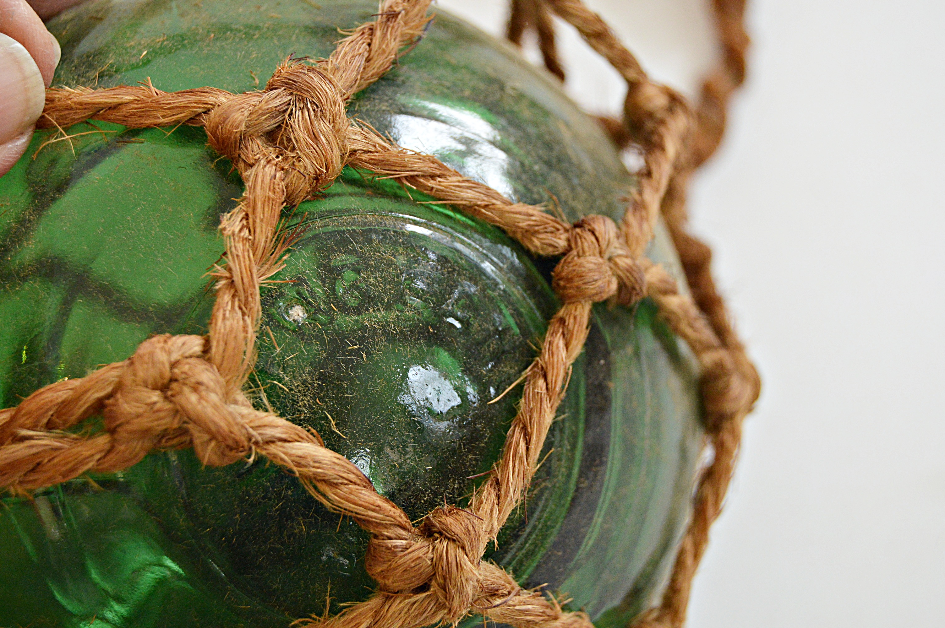 Vintage Czechoslovakian Handblown Glass Fishing Floats with Rope Baskets