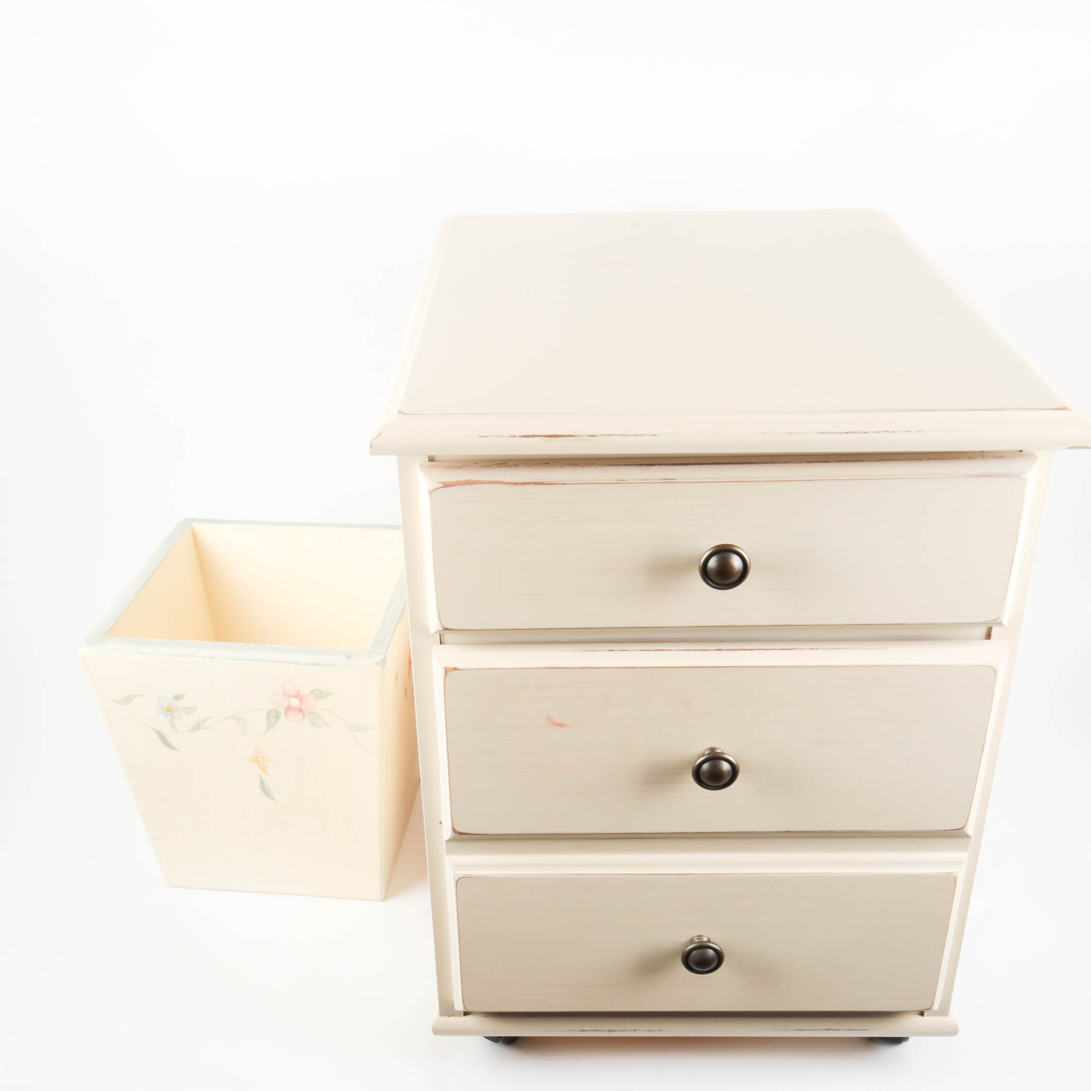Rolling File Cabinet by Riverside Furniture with Painted Trash Can