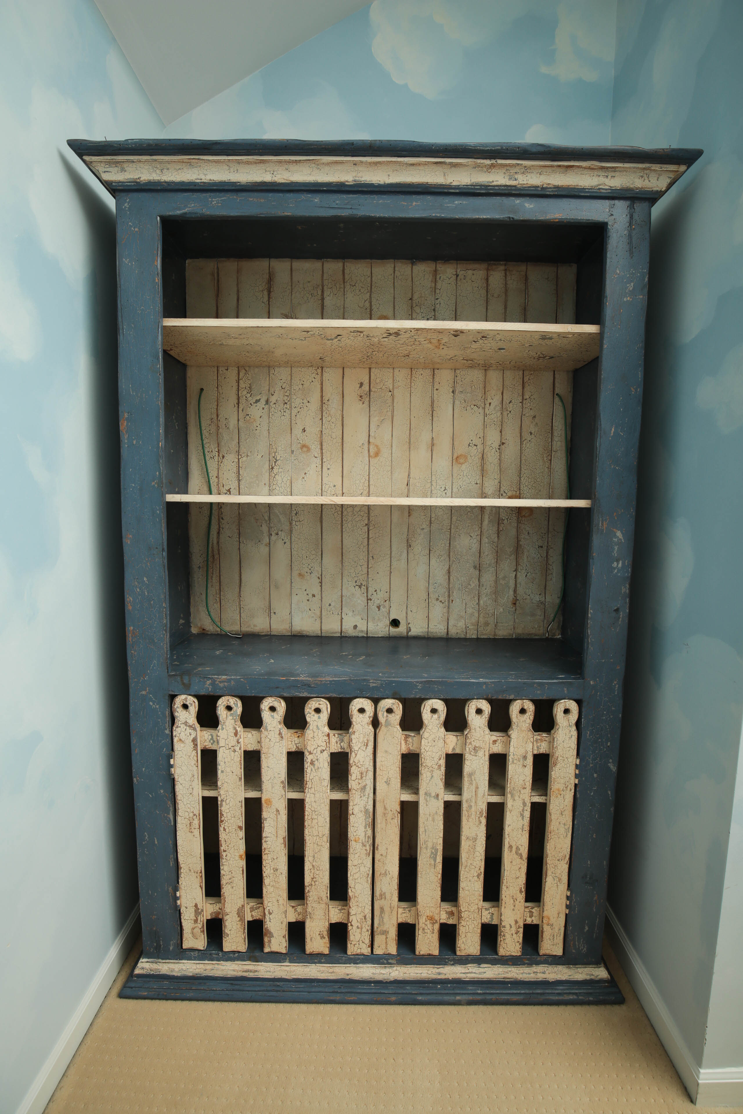 Distressed Painted Open Cabinet