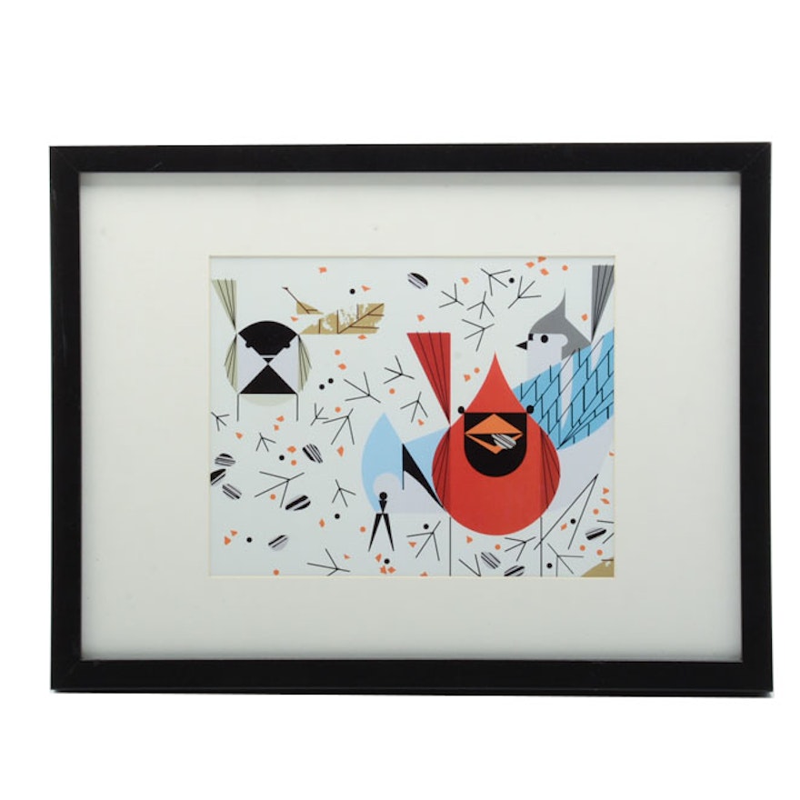 Offset Lithograph after Charley Harper "Birdfeeders"