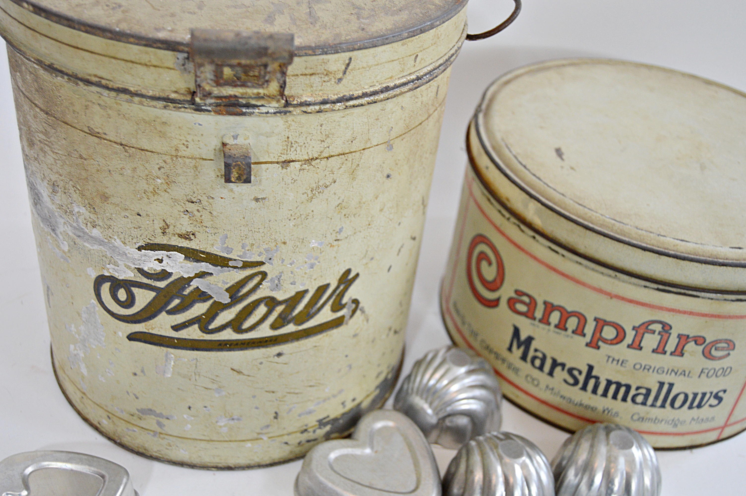 Vintage Tins, Aluminum Jello Molds, Cookie Cutters, Cocktail Booklet