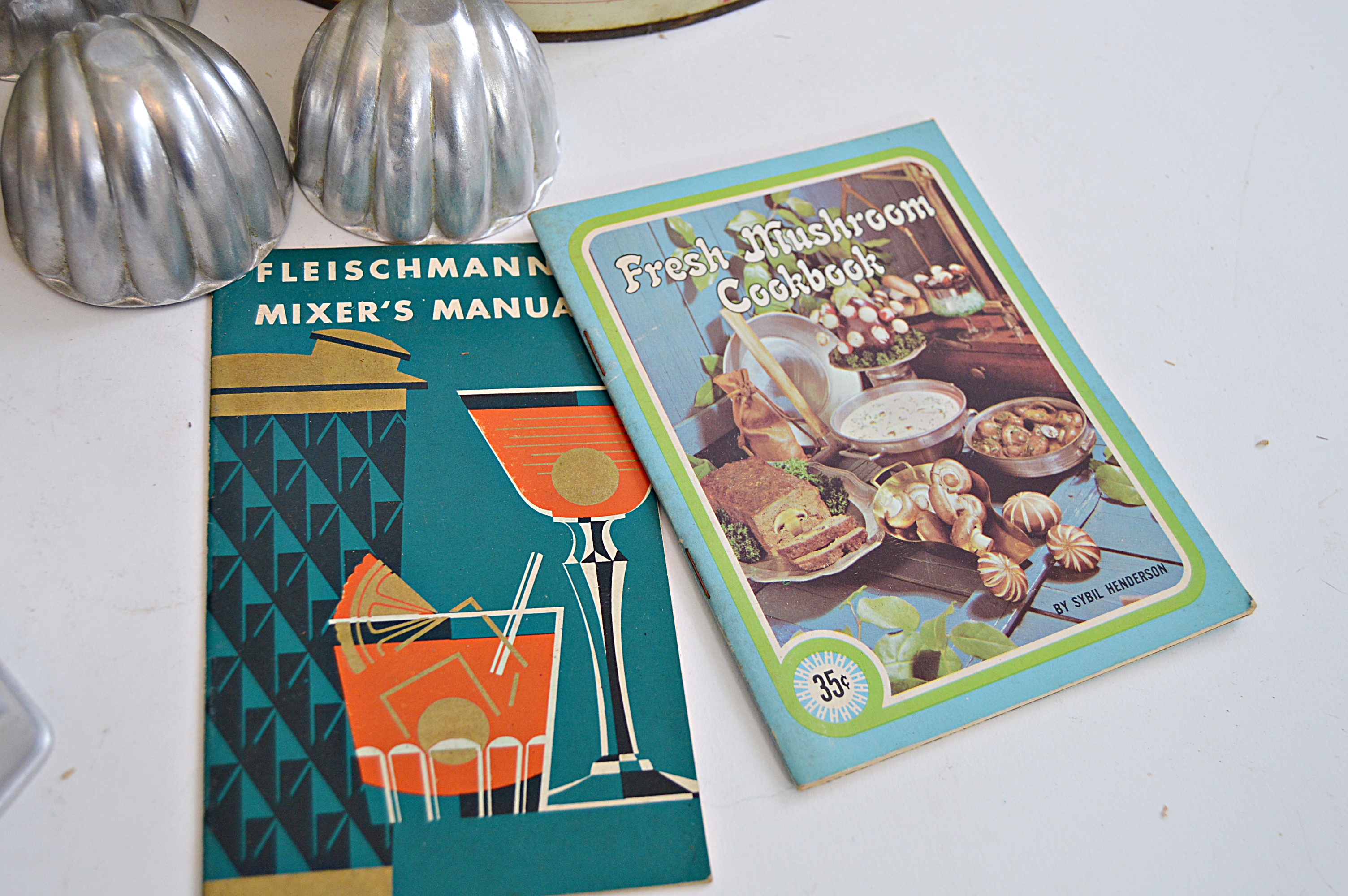 Vintage Tins, Aluminum Jello Molds, Cookie Cutters, Cocktail Booklet