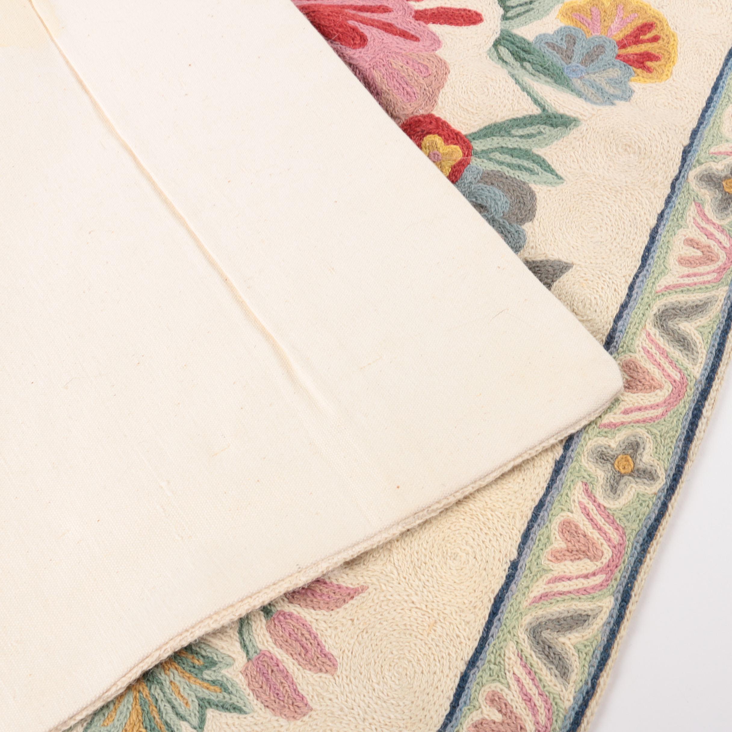 Crewel Work Floral Accent Rug