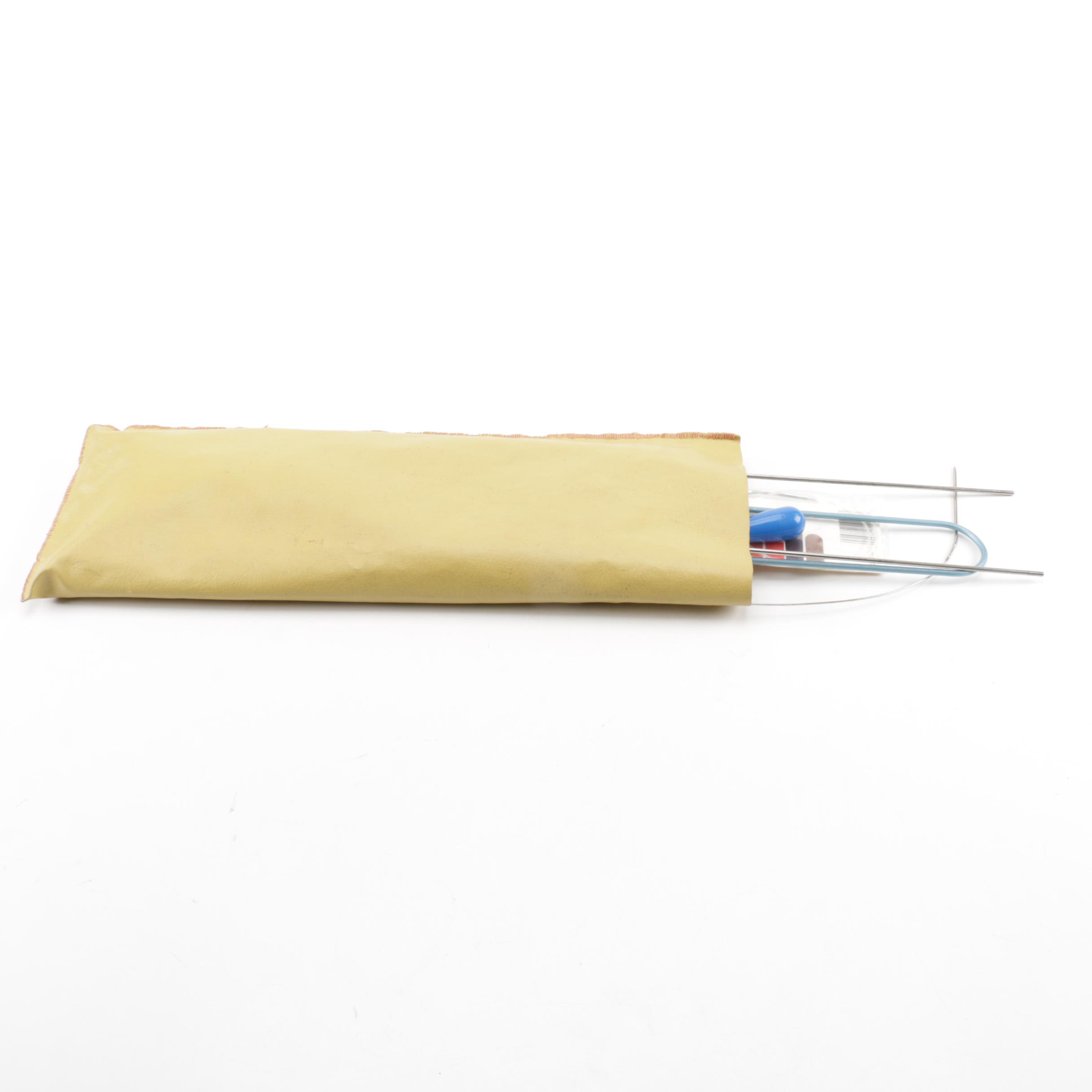 Knitting Needles and Leather Pouch