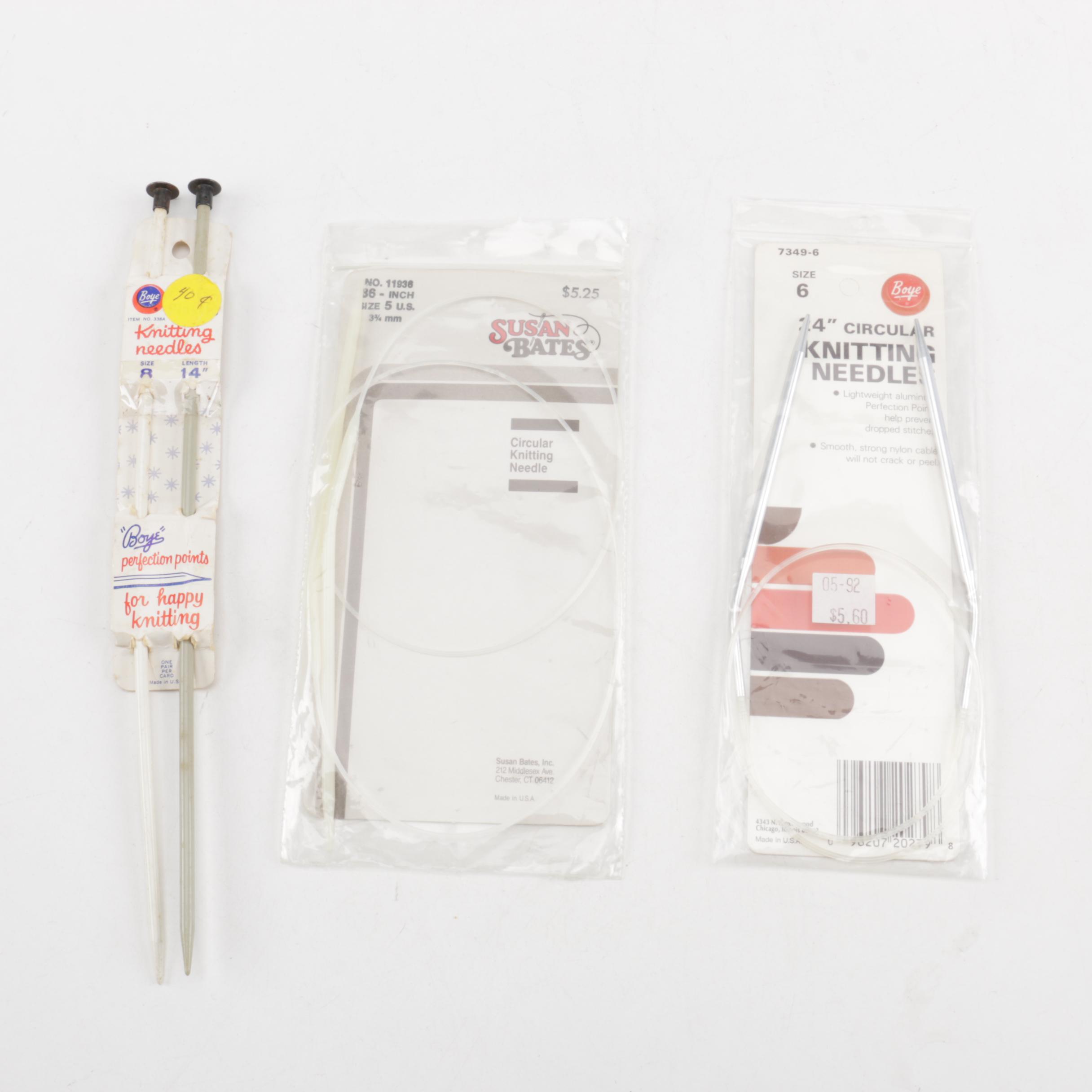 Knitting Needles and Leather Pouch