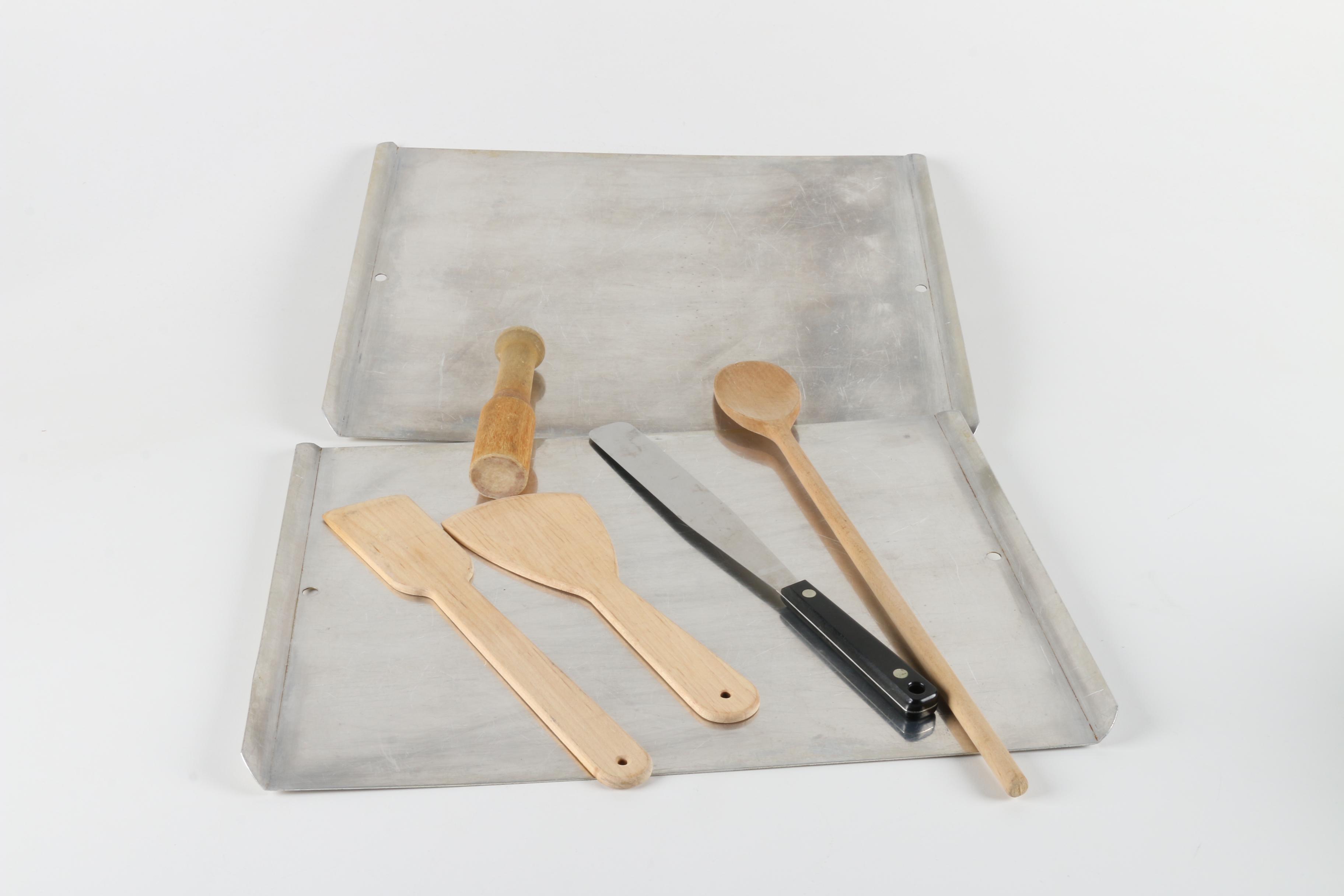 Aluminum Baking Pans and Wooden Utensils