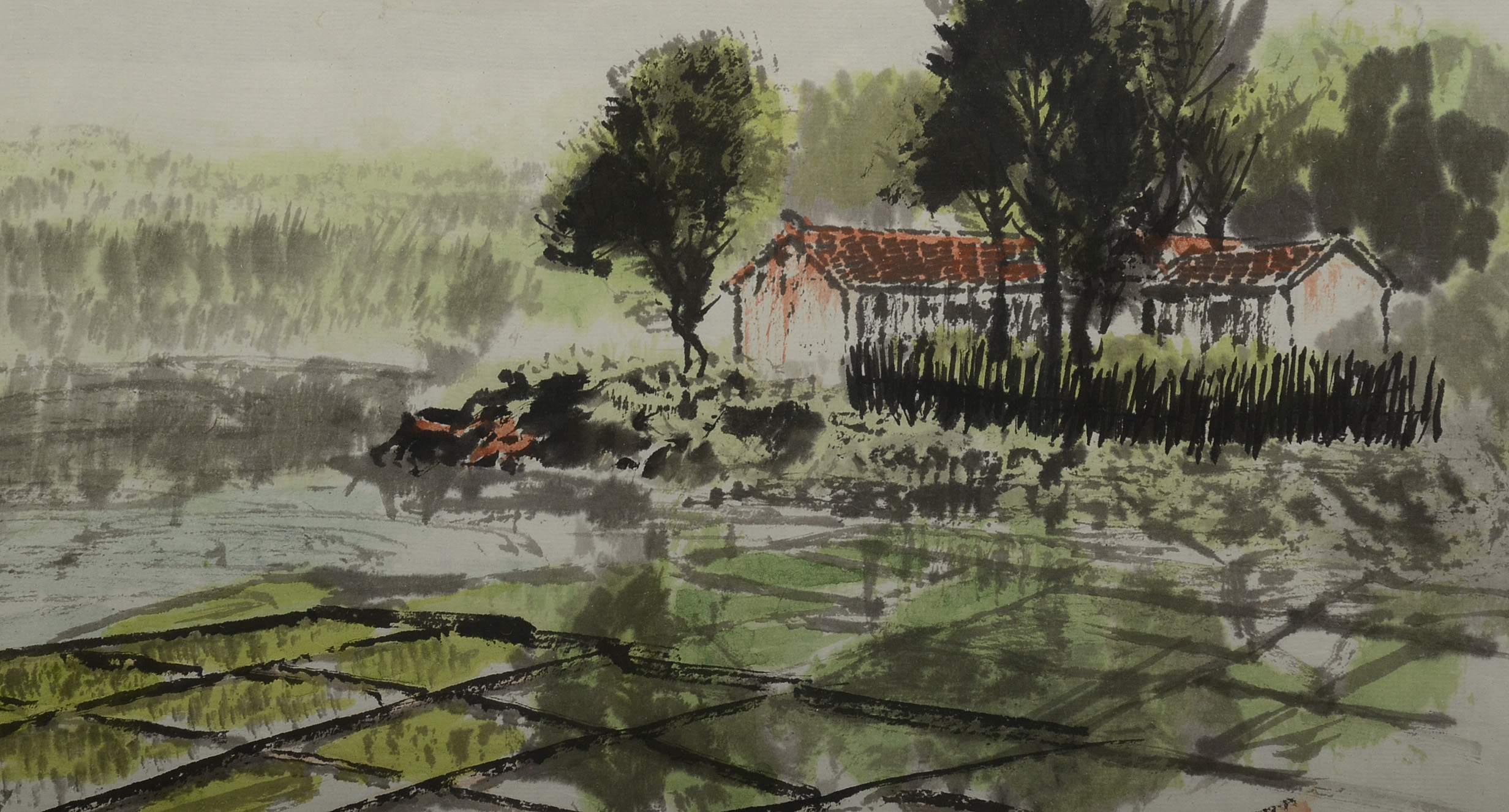 Signed Chinese Watercolor Painting on Laid Ppaer