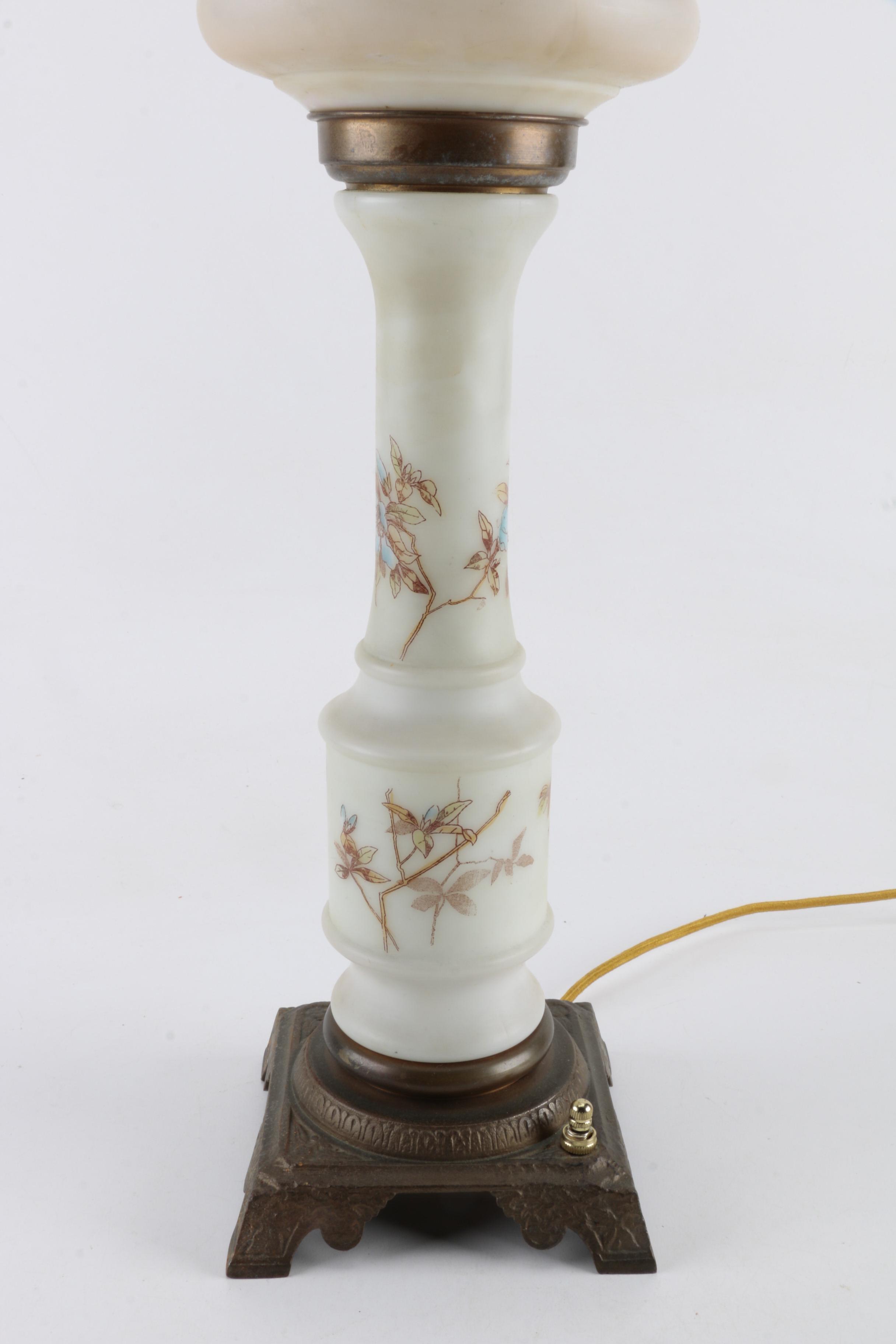 Vintage Converted Glass Oil Lamp with Globe Shade