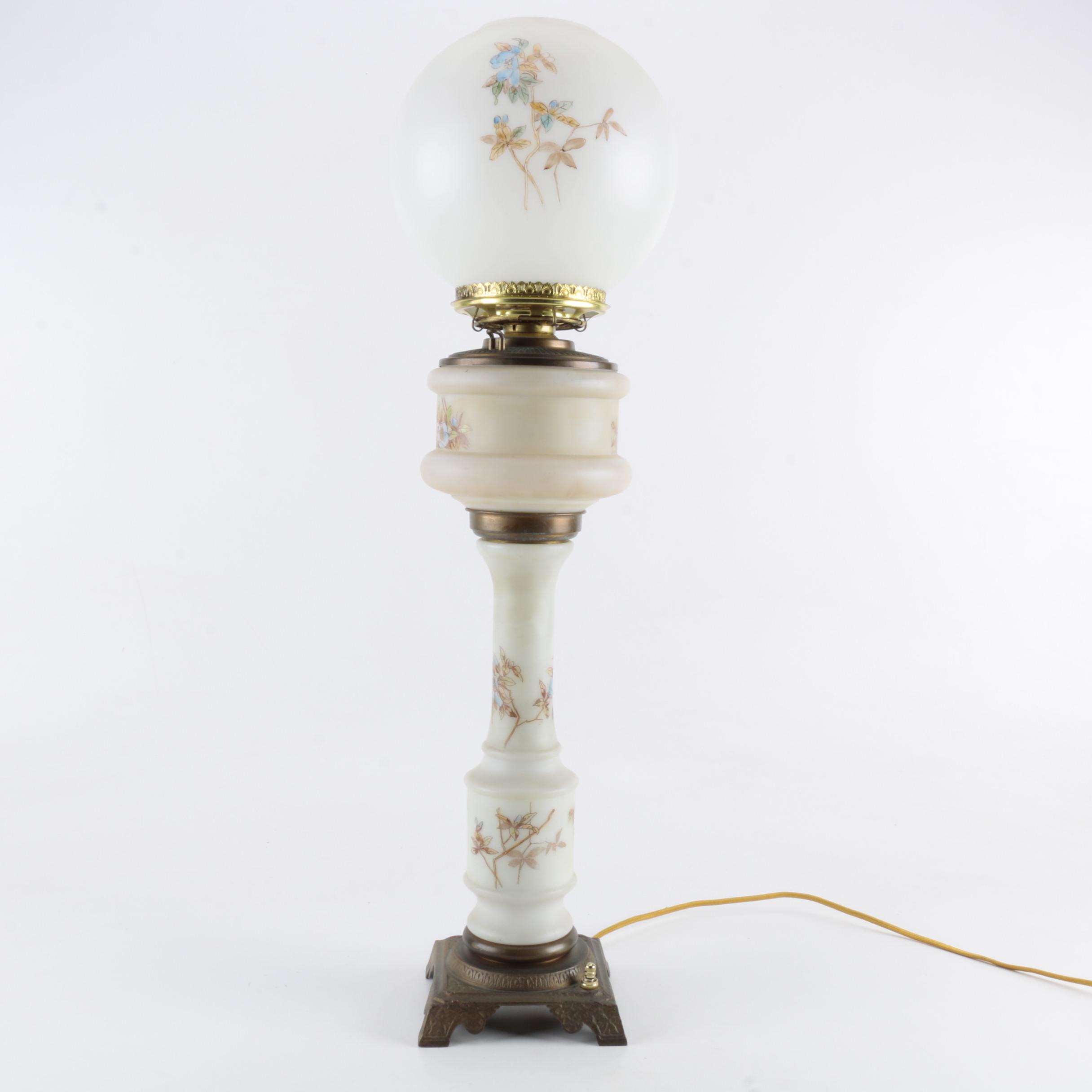 Vintage Converted Glass Oil Lamp with Globe Shade