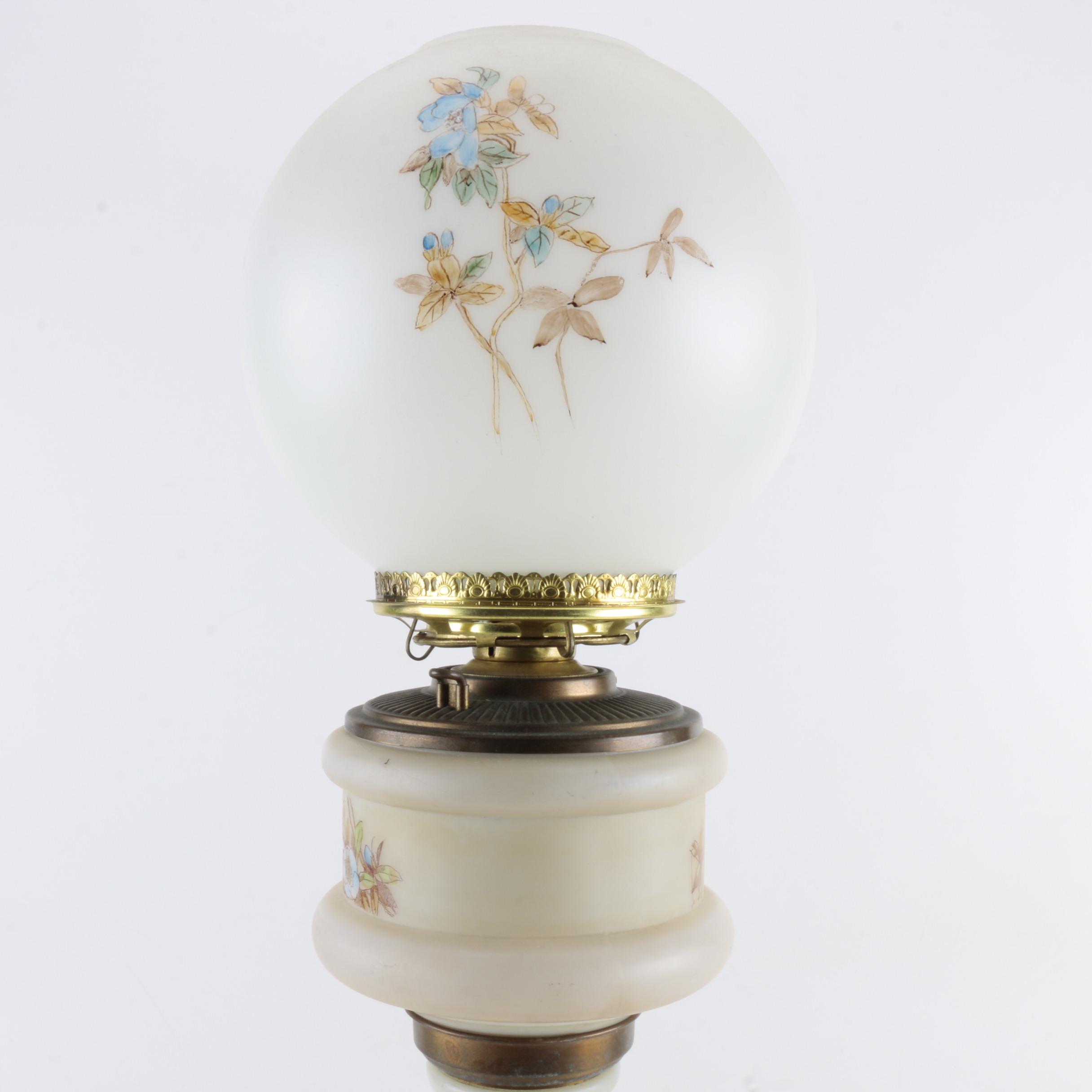 Vintage Converted Glass Oil Lamp with Globe Shade