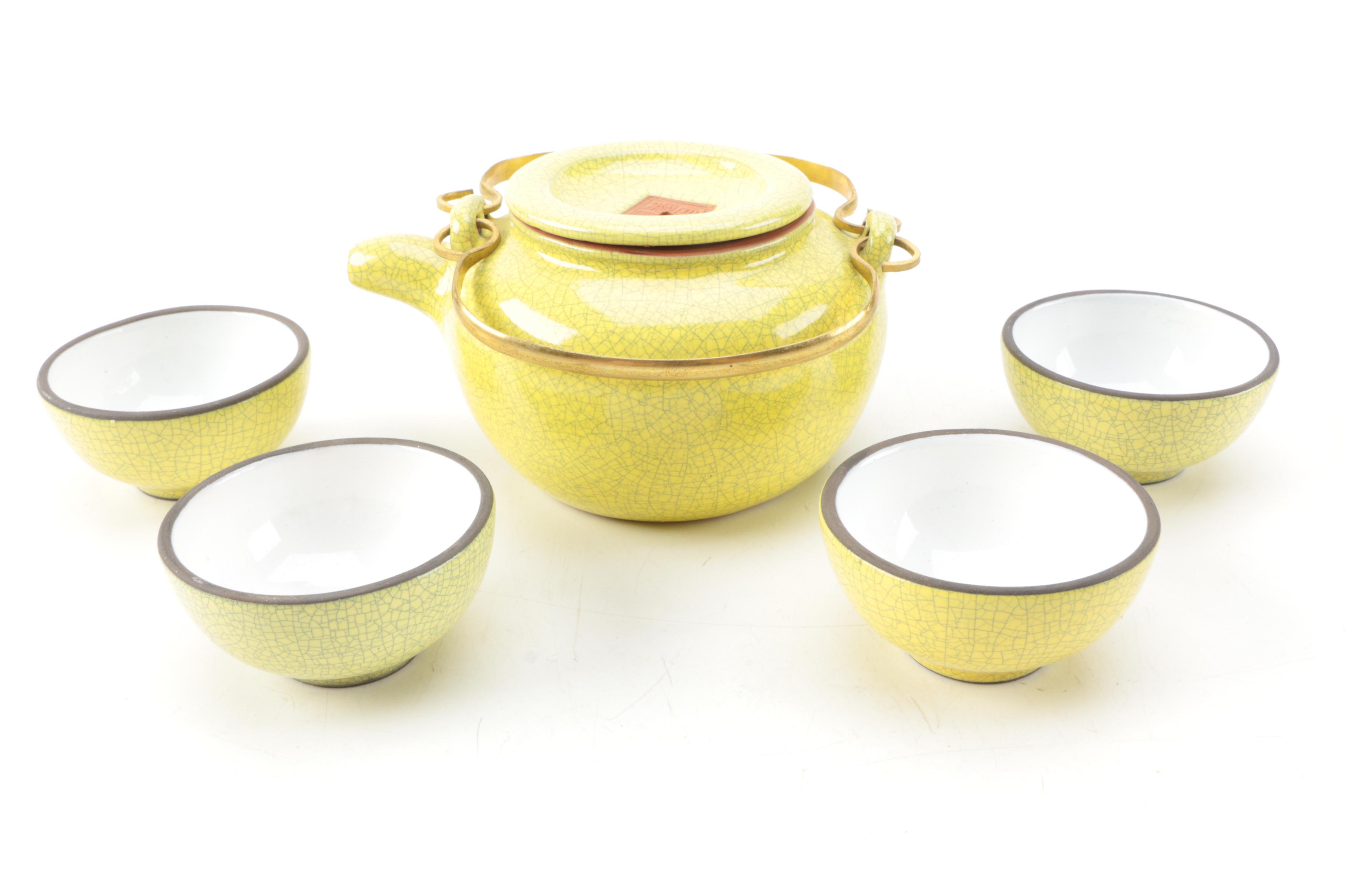 Yixing China Yellow Crackle Glaze Tea Set