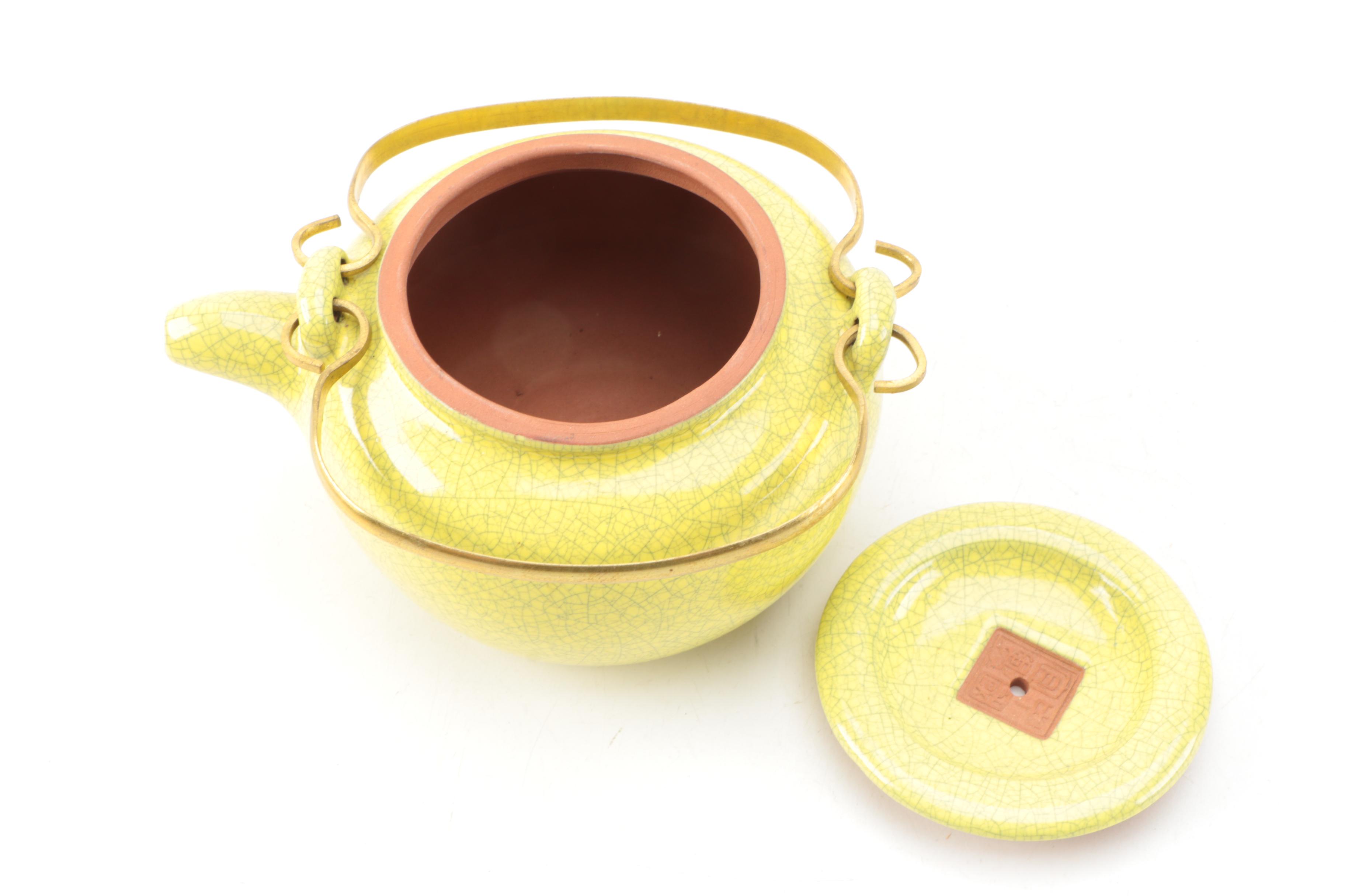 Yixing China Yellow Crackle Glaze Tea Set