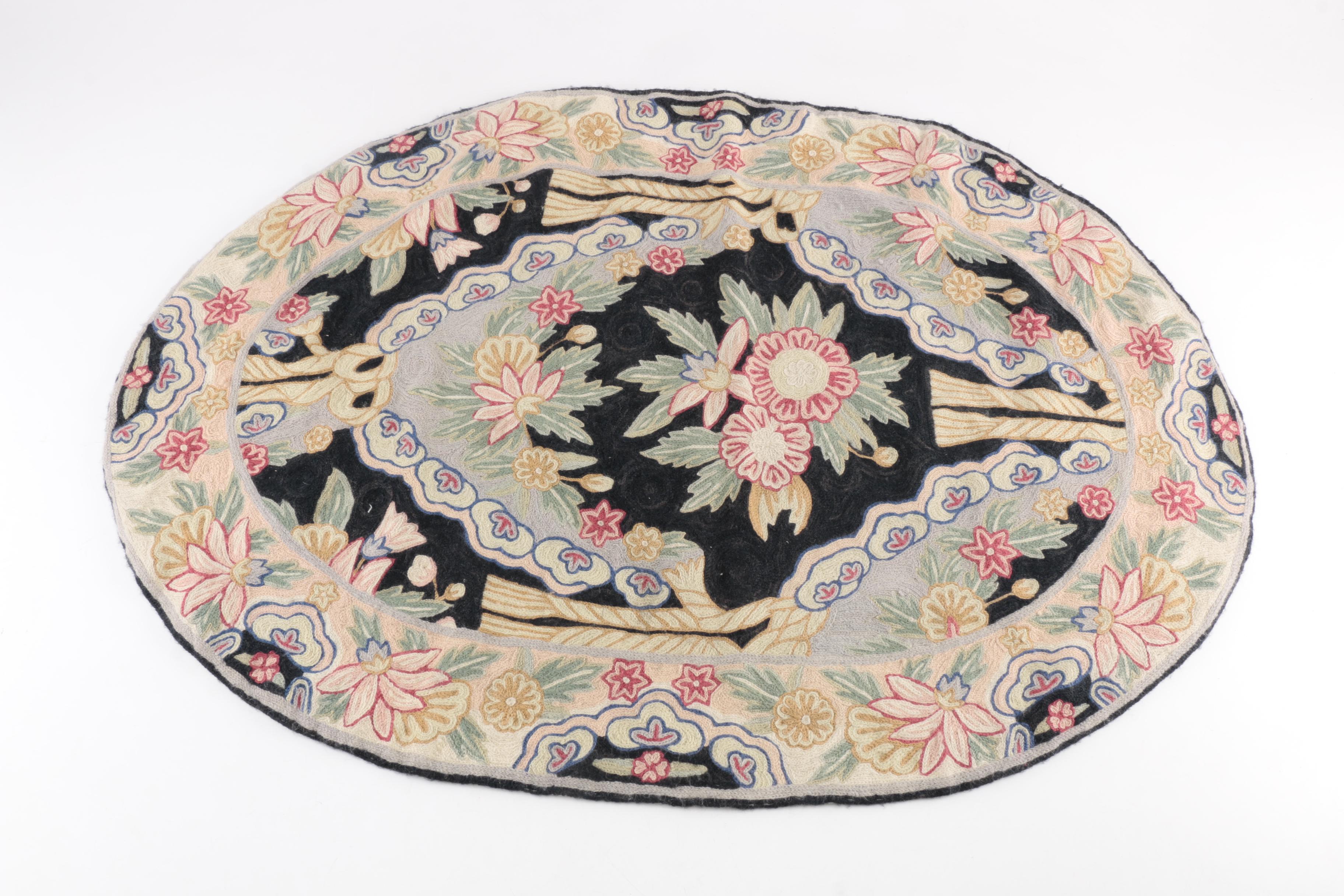 Hand-Stitched Floral Oval Accent Rug
