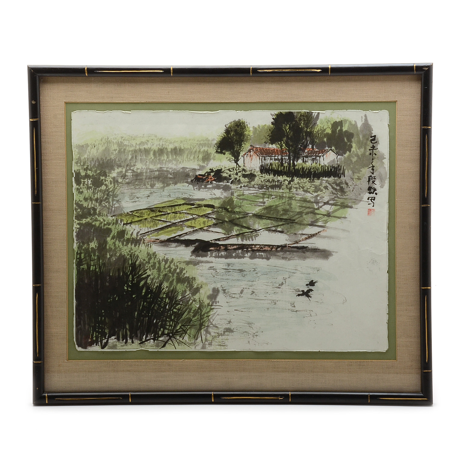 Signed Chinese Watercolor Painting on Laid Ppaer