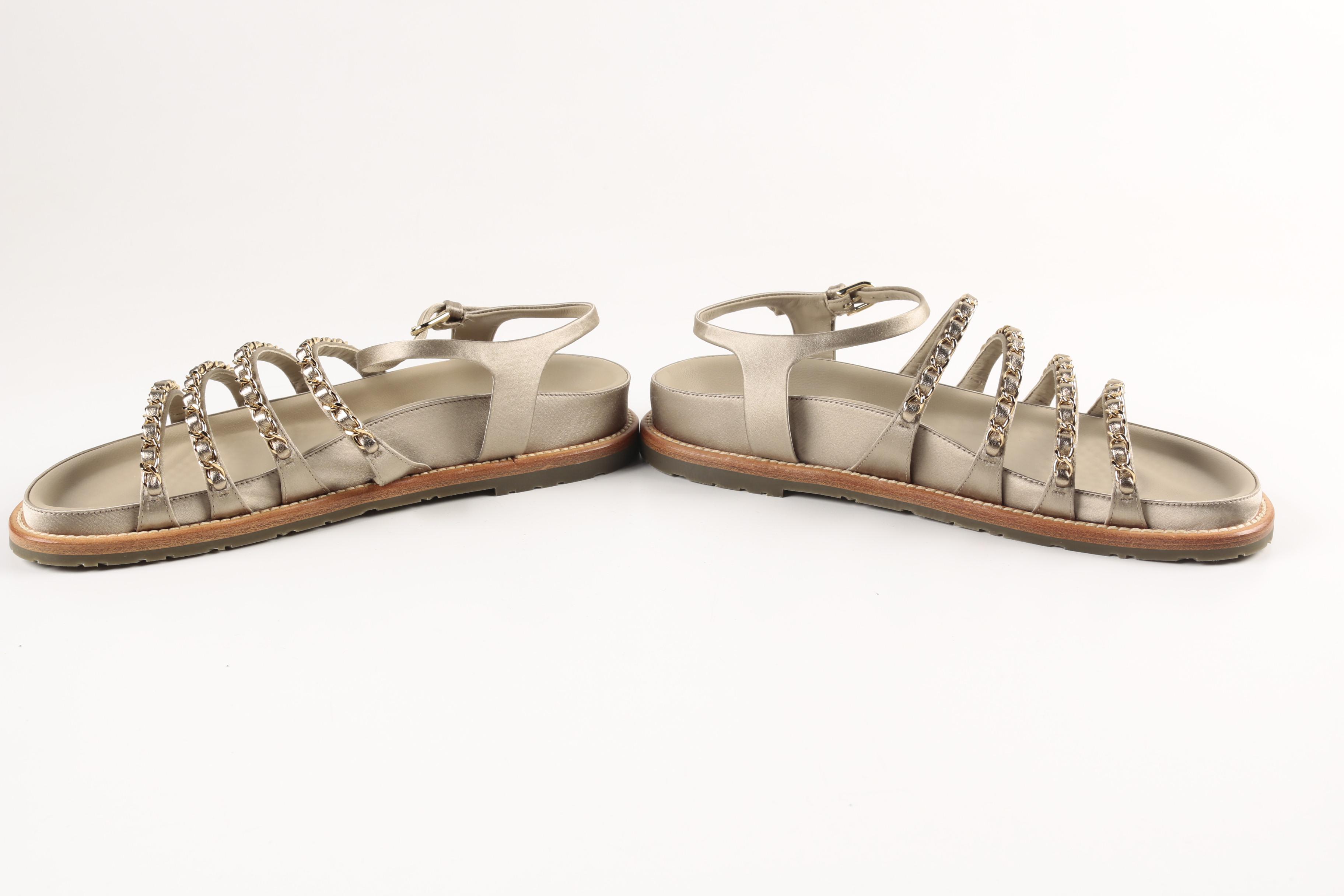 Chanel Beige Leather Chain Strap Sandals