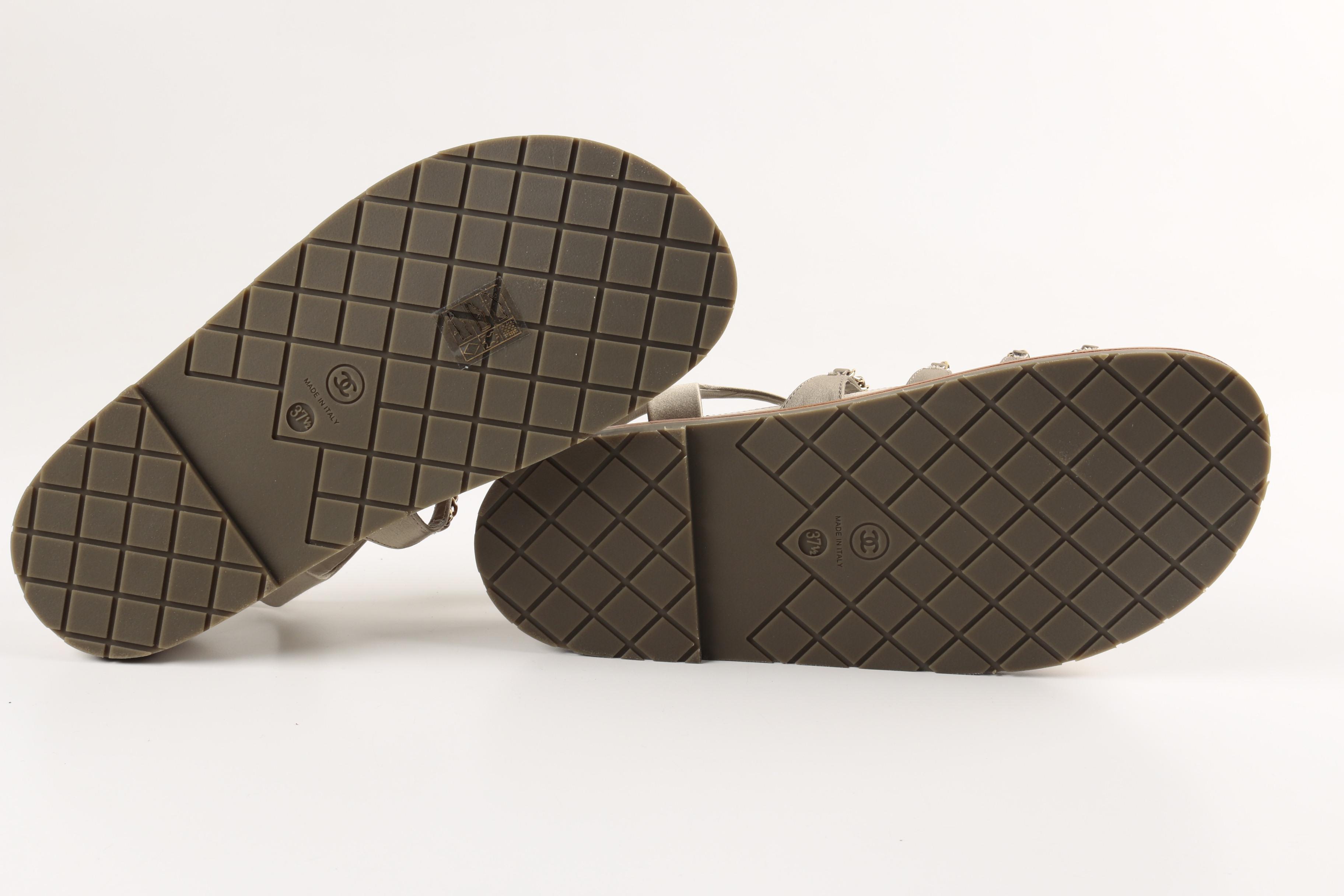 Chanel Beige Leather Chain Strap Sandals