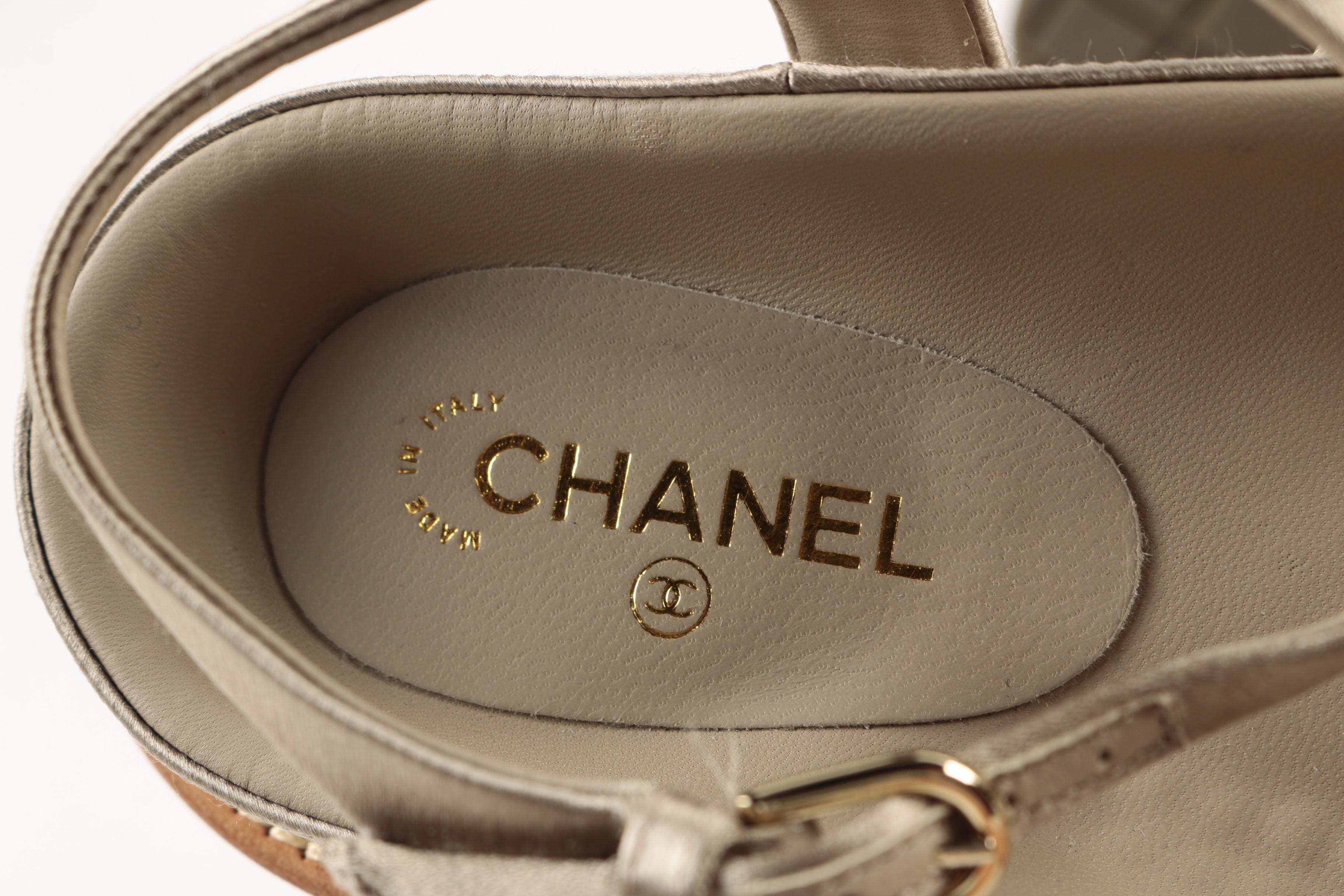 Chanel Beige Leather Chain Strap Sandals