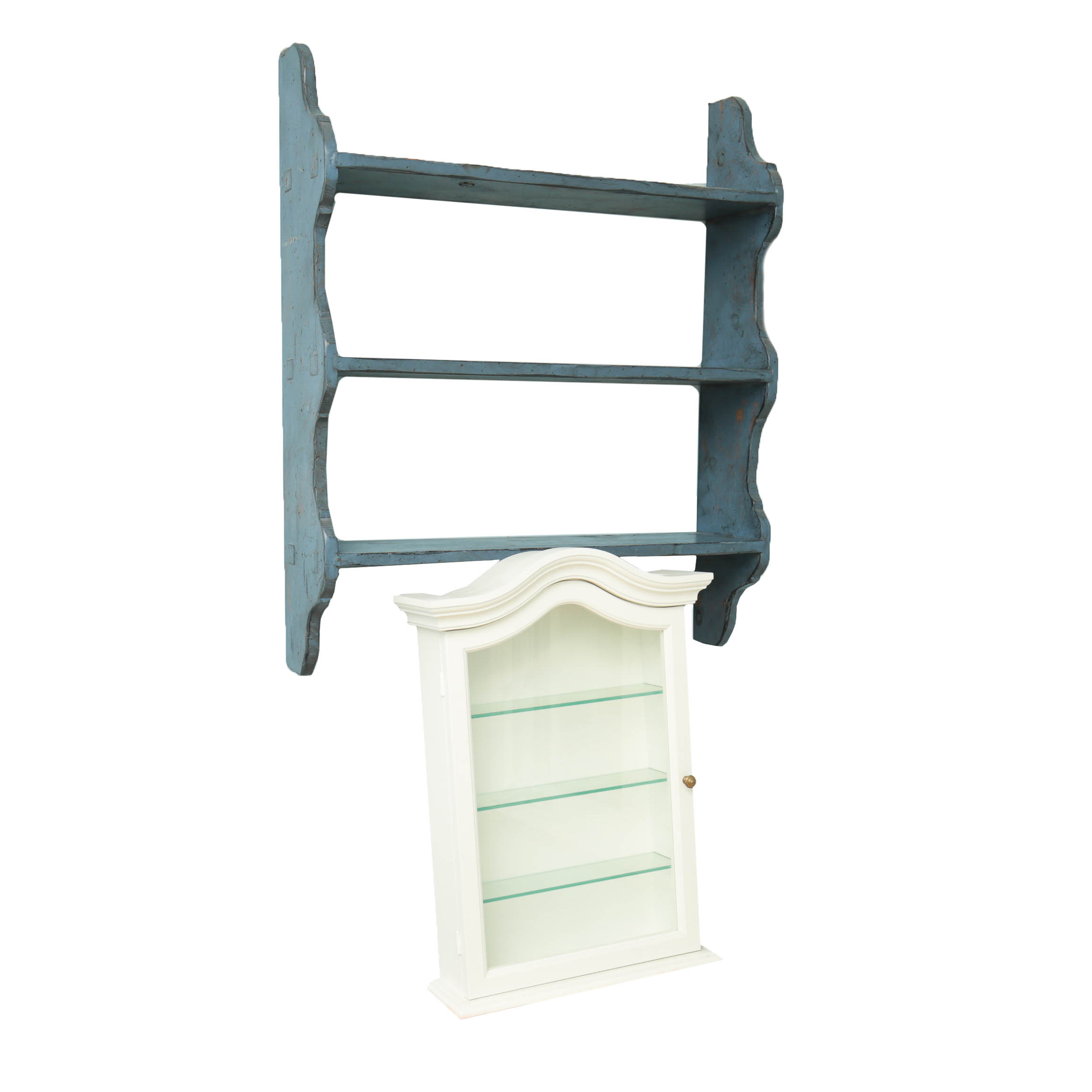 Hanging Cabinet and Painted Blue Shelves