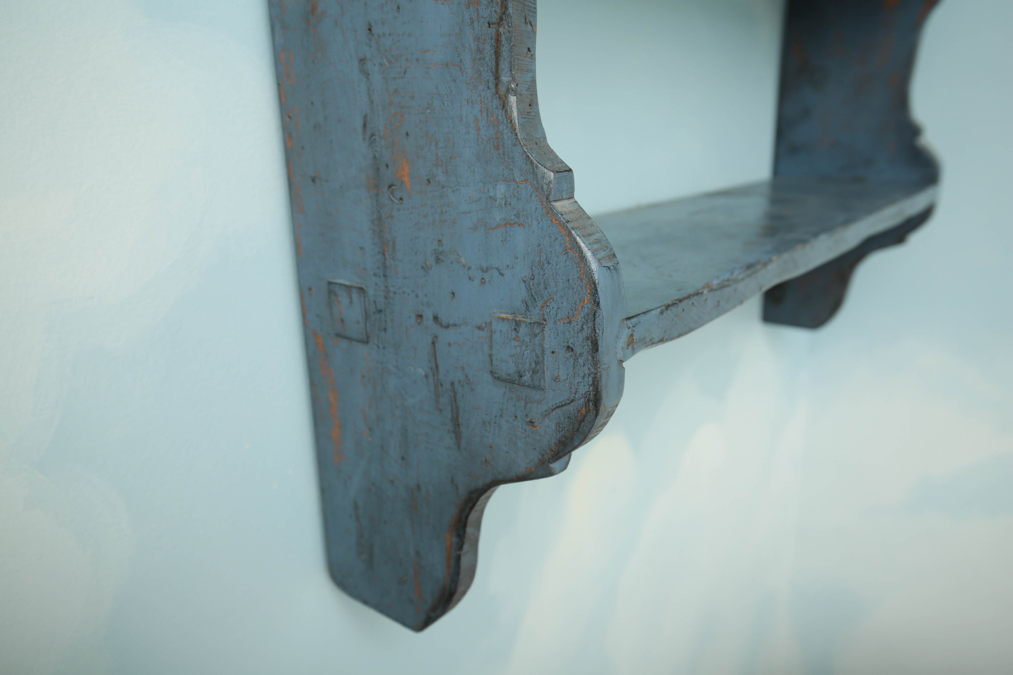 Hanging Cabinet and Painted Blue Shelves