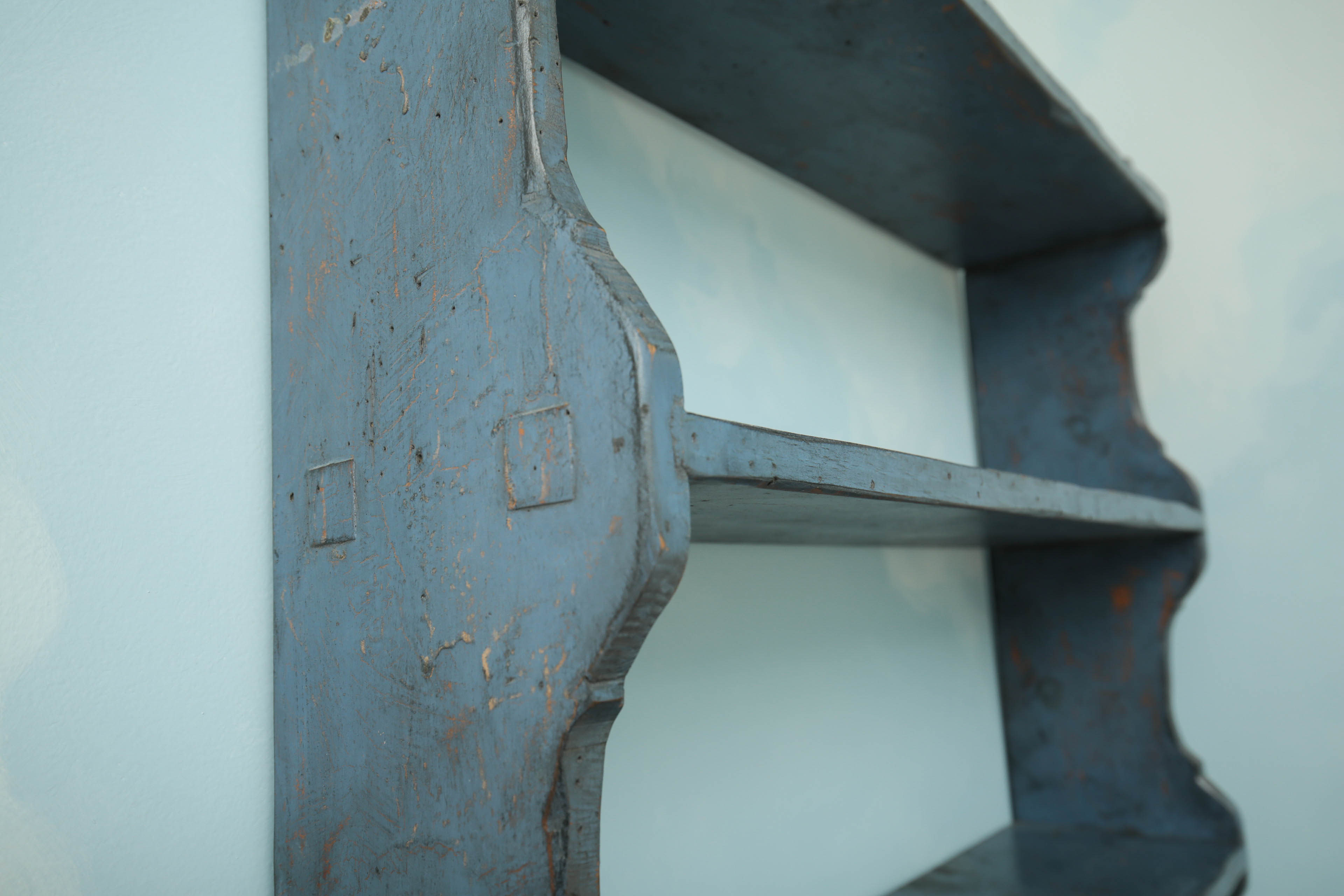 Hanging Cabinet and Painted Blue Shelves