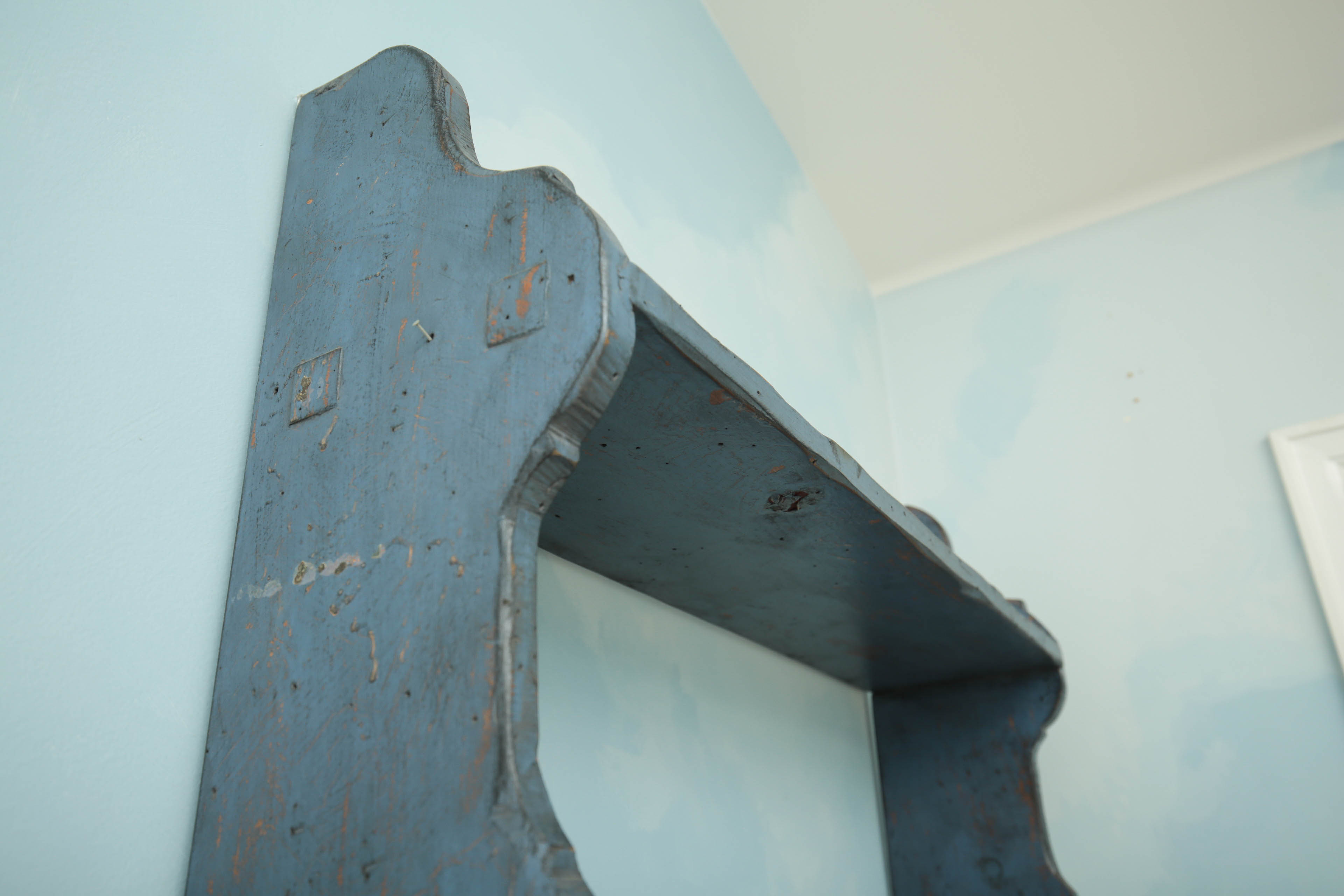 Hanging Cabinet and Painted Blue Shelves
