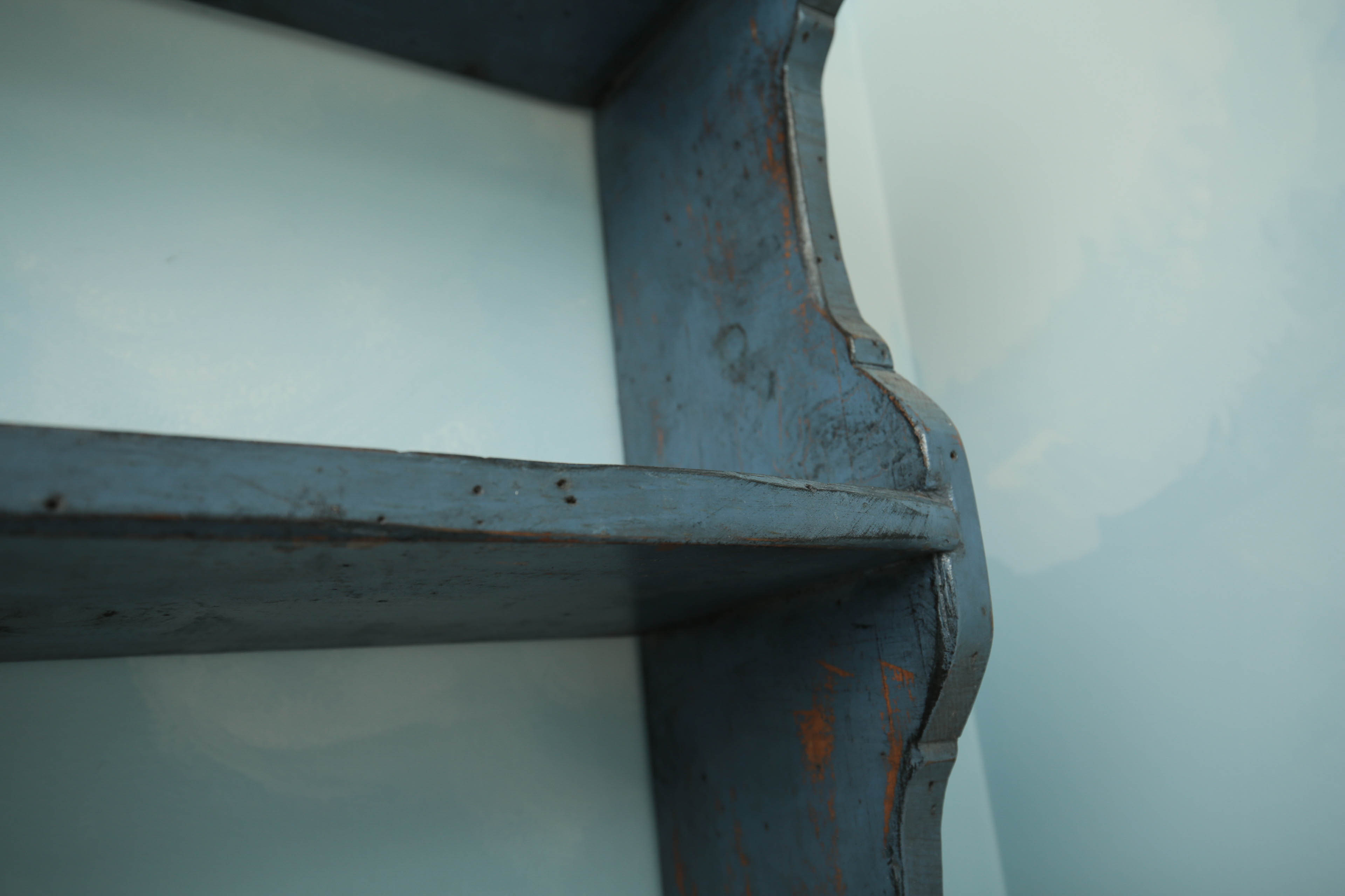 Hanging Cabinet and Painted Blue Shelves