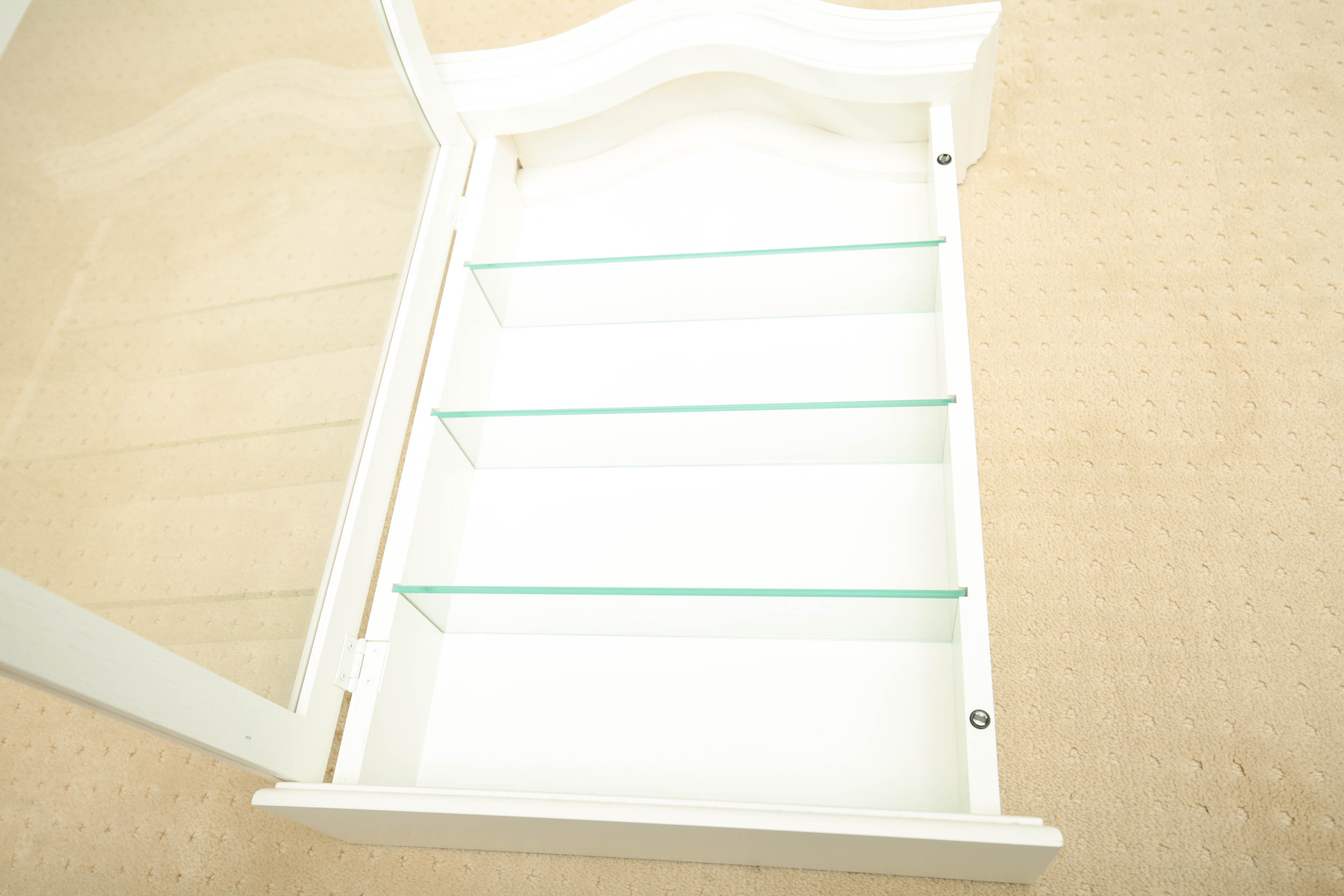 Hanging Cabinet and Painted Blue Shelves